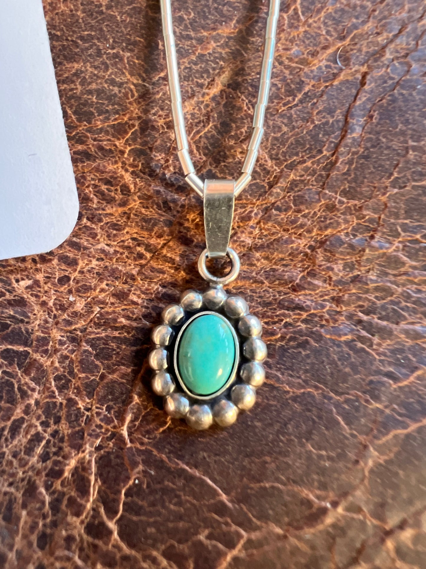 Southwest Sterling Liquid Silver Necklace & Tyrone Turquoise Pendant & Earring Set