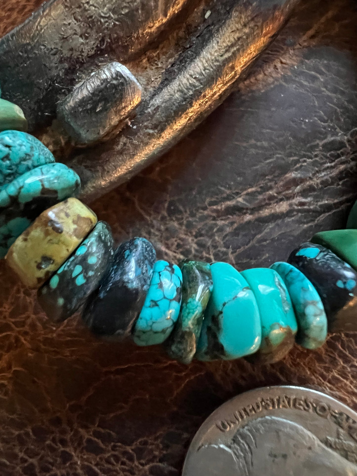 Southwest Handmade Chunky Hubei Turquoise Bead 8mm Stretch Bracelet Sz 7”
