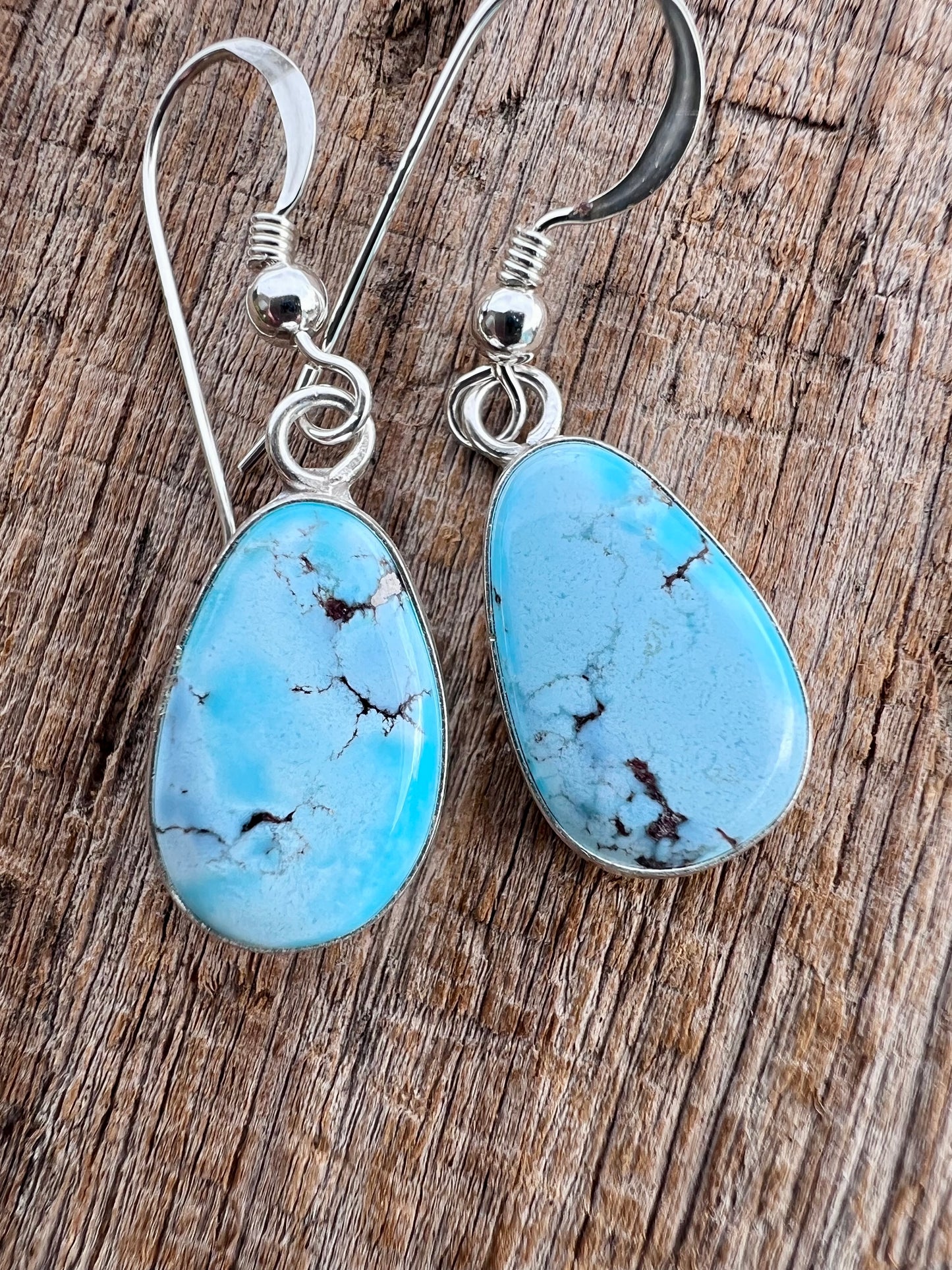 Native Navajo Handmade Sterling & Golden Hills Turquoise Dangle Earrings 1 5/8”