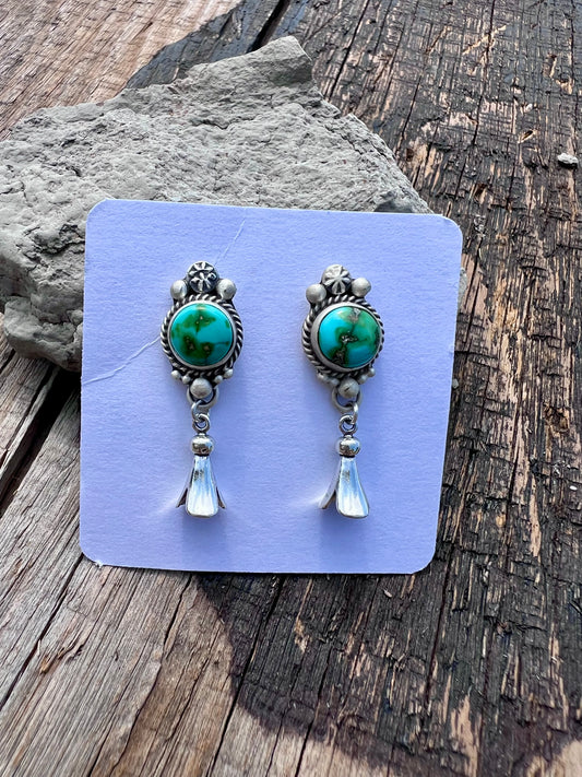 Native American Handmade Sonoran Gold Blossom Post Earrings Sz 1.6”