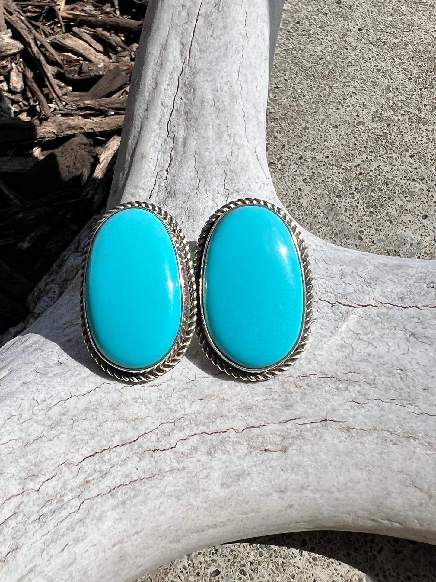 Handmade by Lee Sandoval ( Navajo)- Prince Egyptian Turquoise & Sterling Silver Post Earrings
