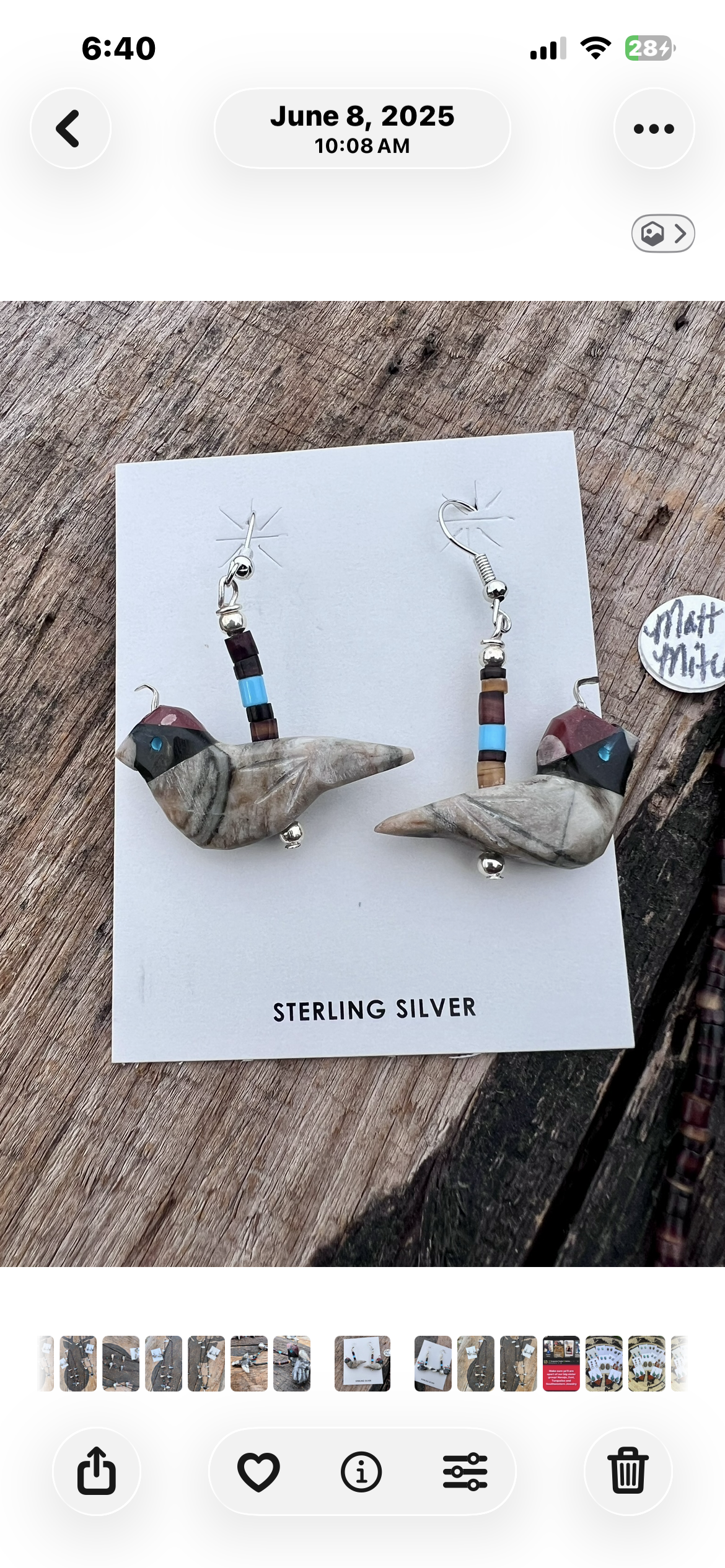 Matthew Mitchell Handmade Jasper Quail Fetish Earrings & Necklace 24”