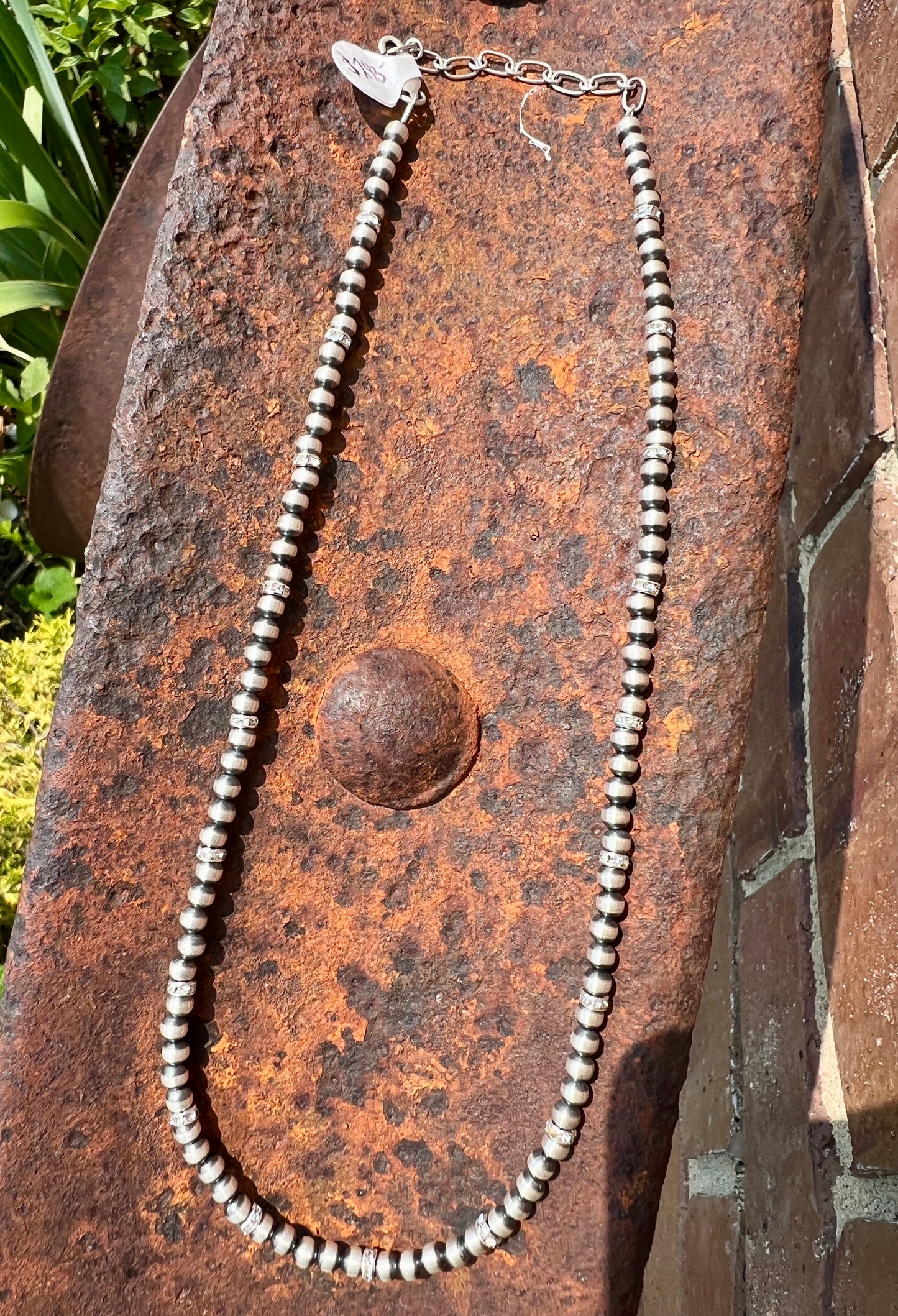 Southwest Machine-made Sterling Silver Bead/Crystal Necklace 16”-18” & Bracelet 7”-8” Set