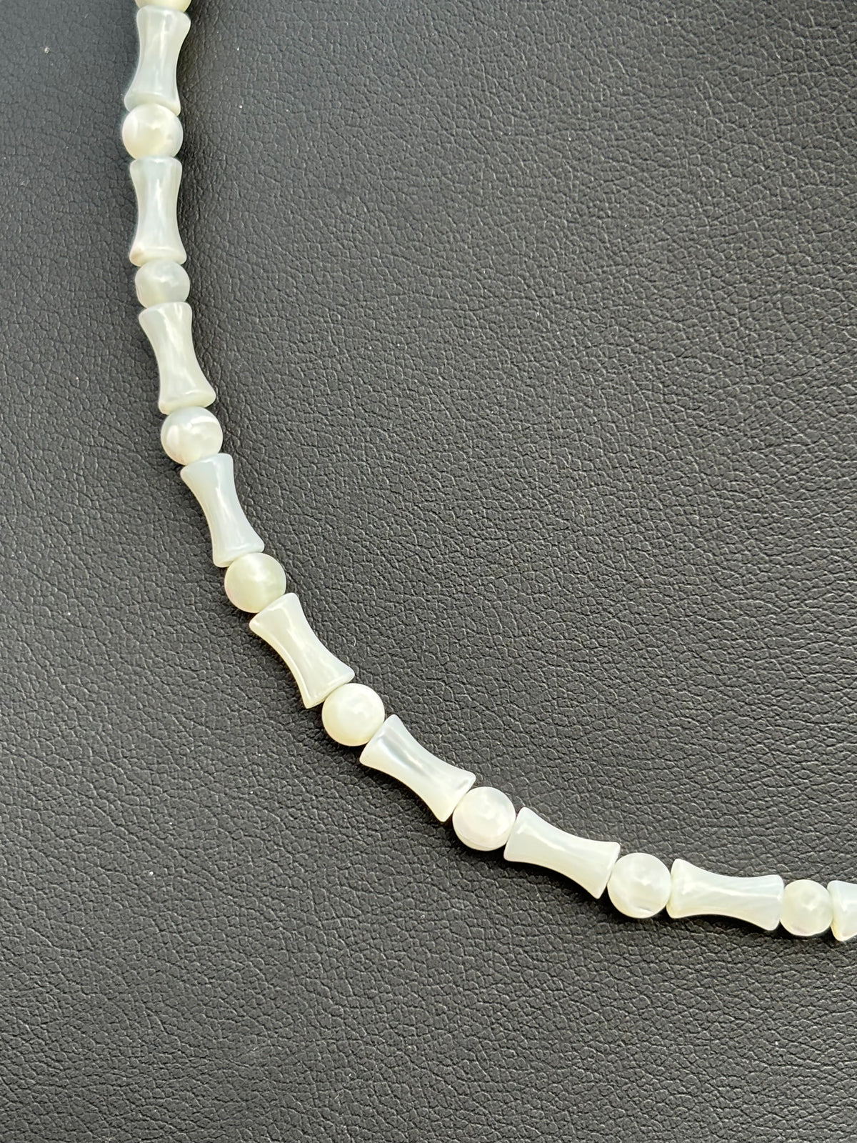Mother-of-Pearl Bamboo & Round Beaded Necklace 17.5”