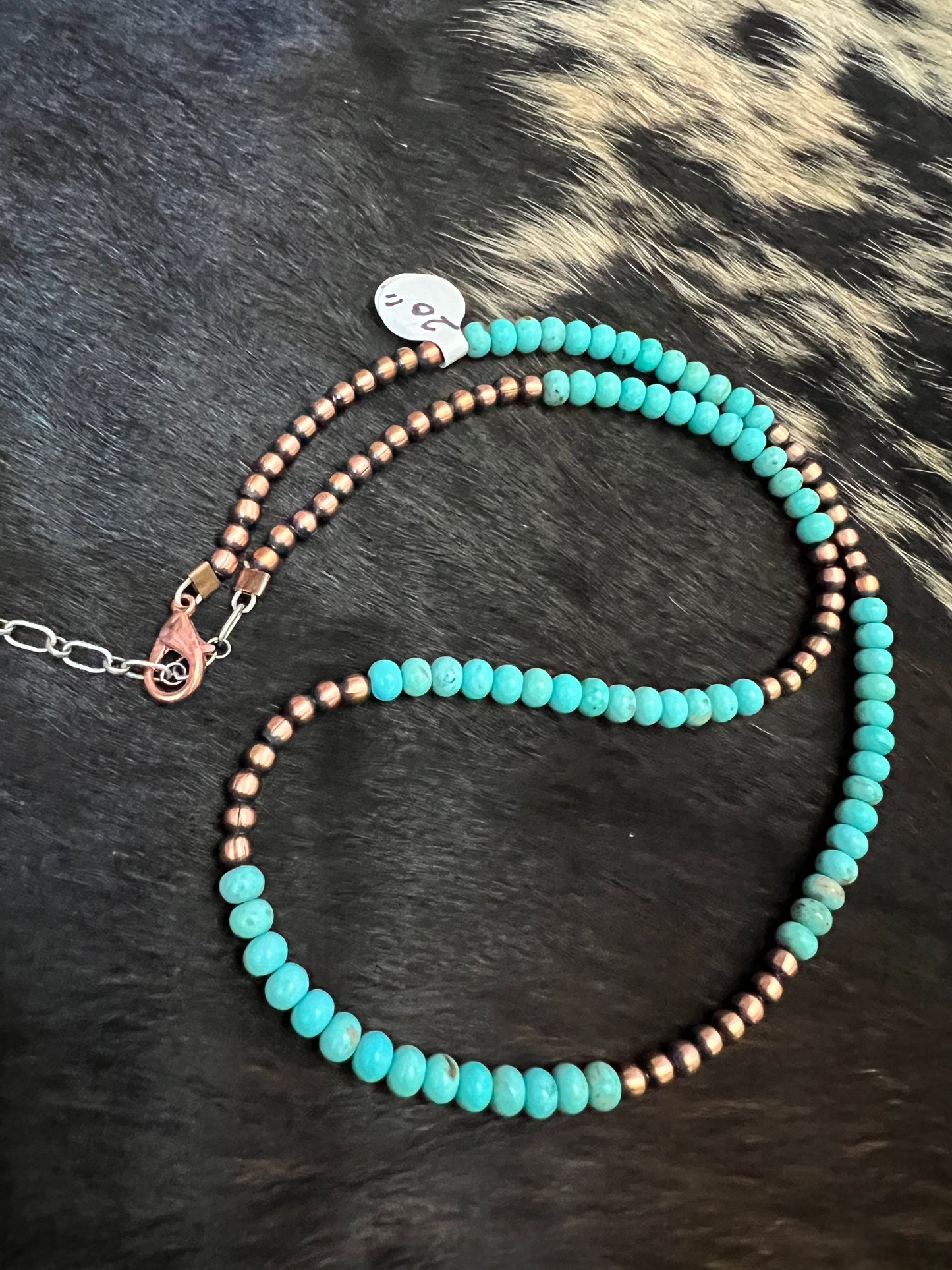 Genuine Copper Bead (4mm) & Campitos Turquoise Bead (5mm) Necklace 20”-22”