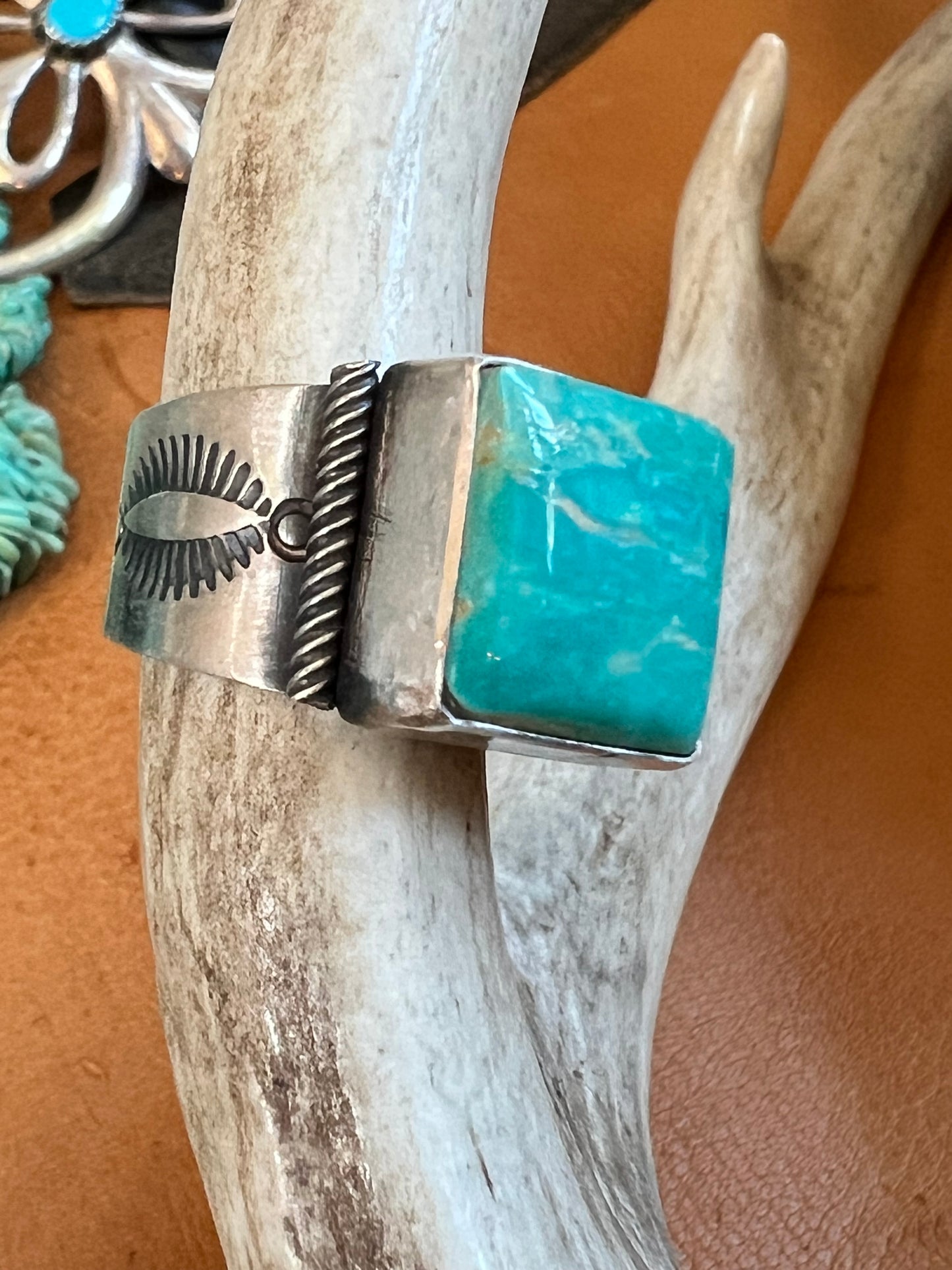 Handmade By Ray Bennett. Sterling & Royston Turquoise Square-stone Ring Sz 8