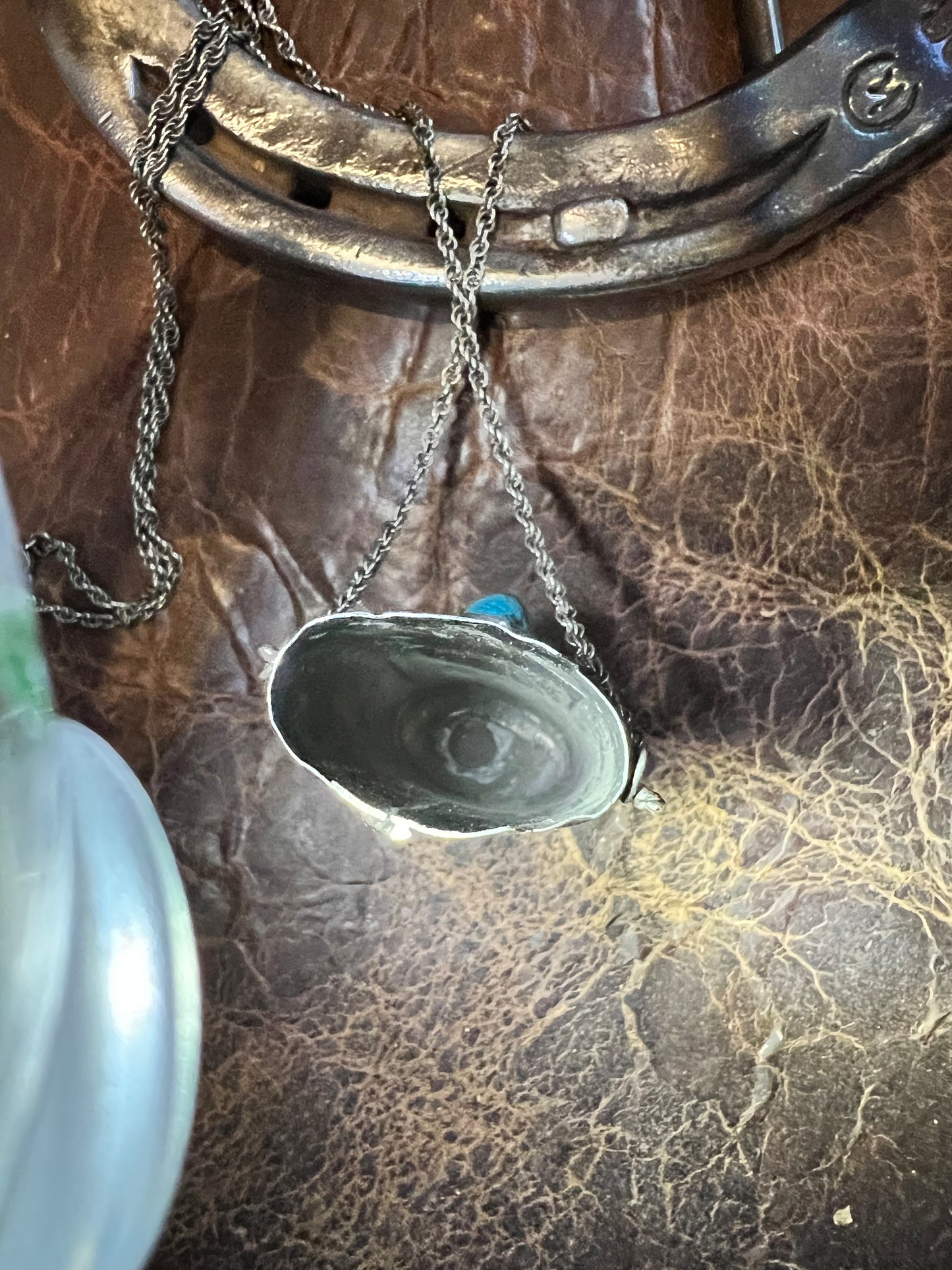 Vintage Navajo Handmade Sterling Silver & Turquoise Bic Lighter Case Chain Necklace 24”