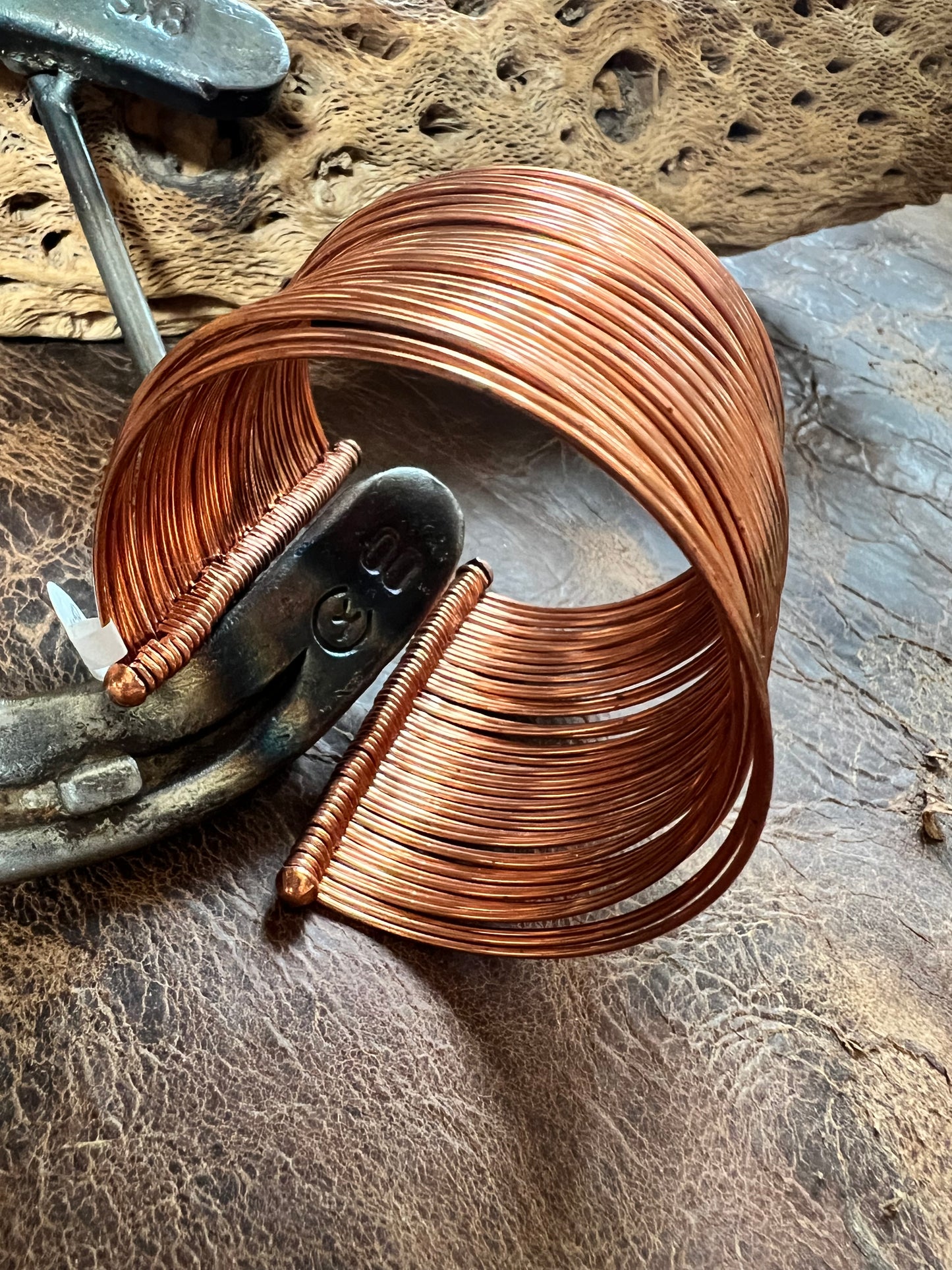Long Copper Wire Cuff Bracelet 2.5” wide Sz 6 6/8”