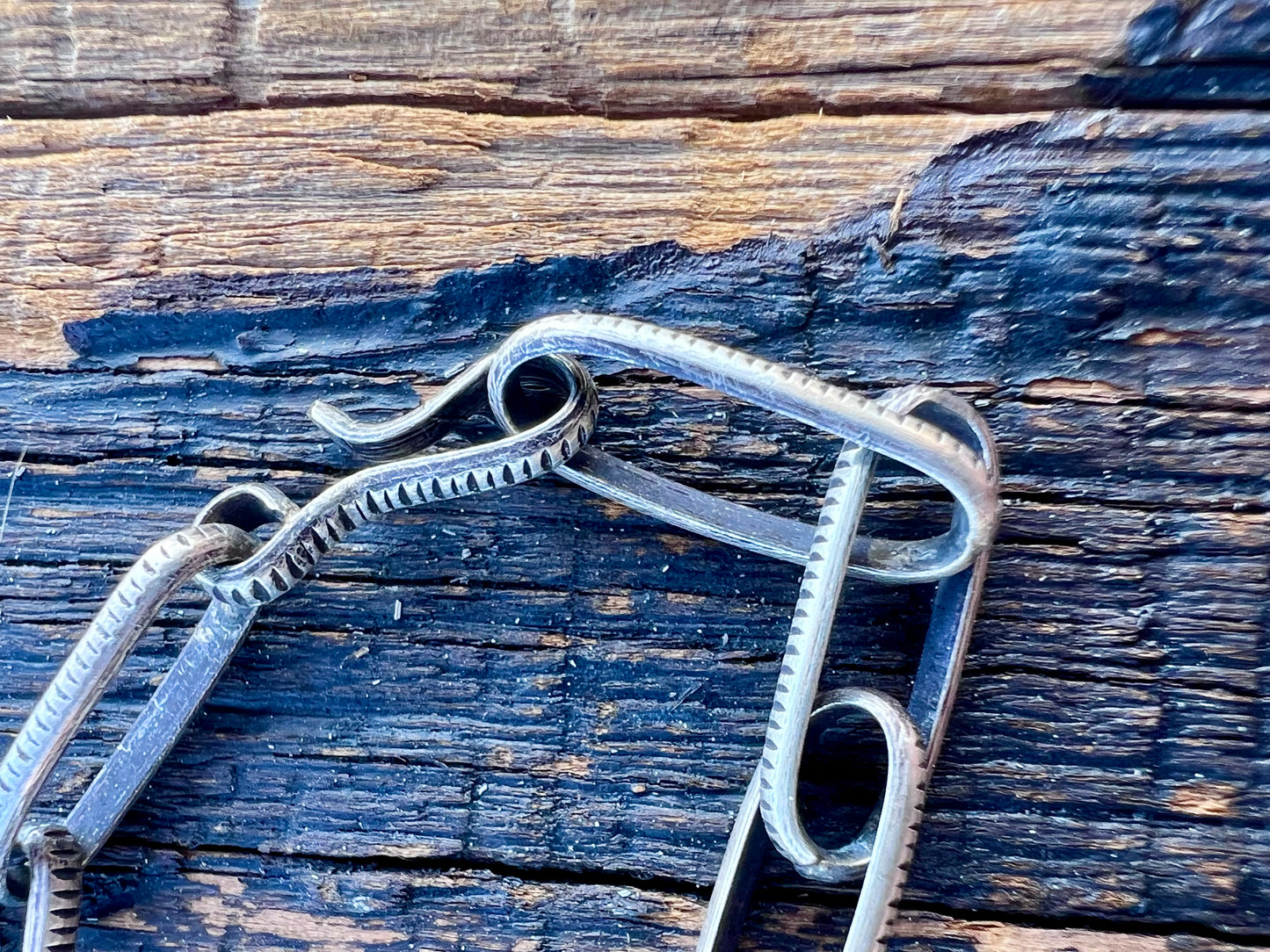 Native American Handmade Textured, Oxidized Paperclip Chain Necklace 24”