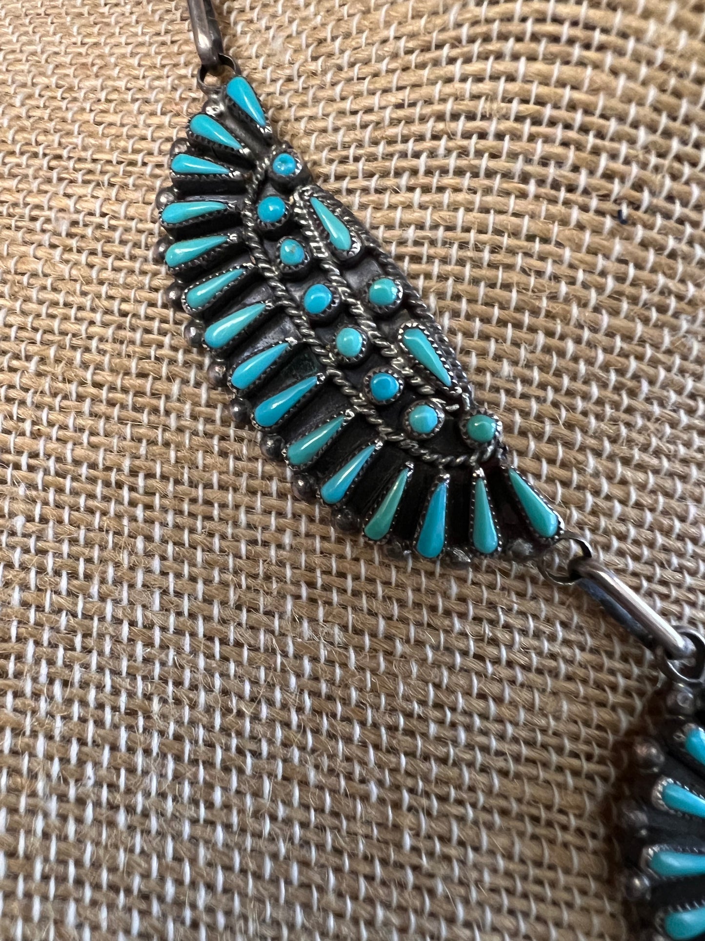 Vintage Zuni Handmade by Vernon Wallace. Turquoise Petit Point Cluster Necklace & Earring Set