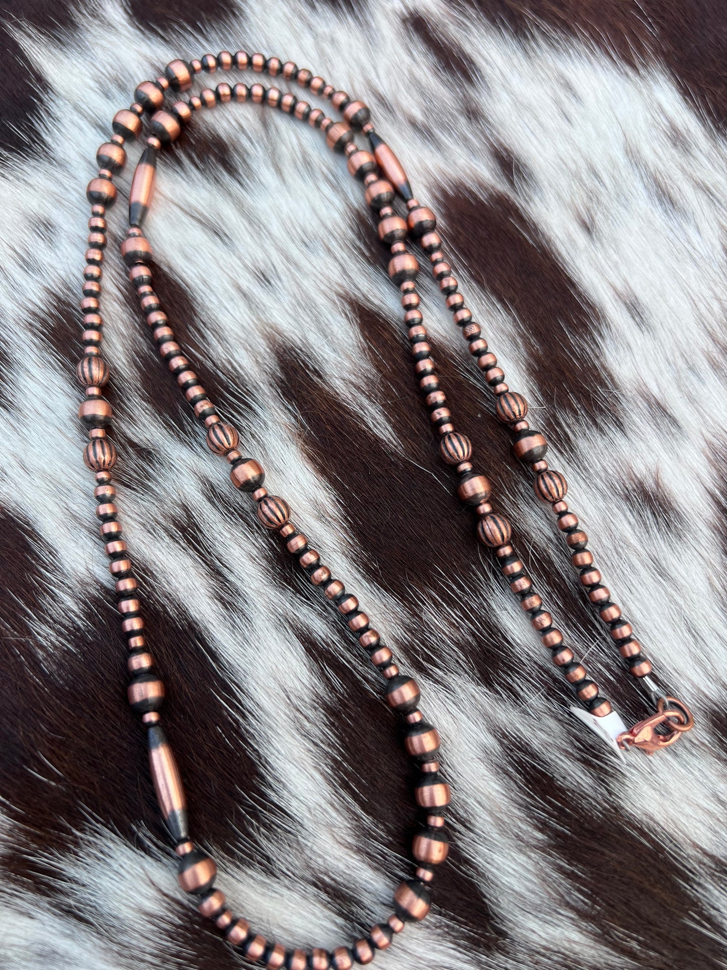 Genuine Oxidized Copper Bead 3-6mm Bead Necklace 30”