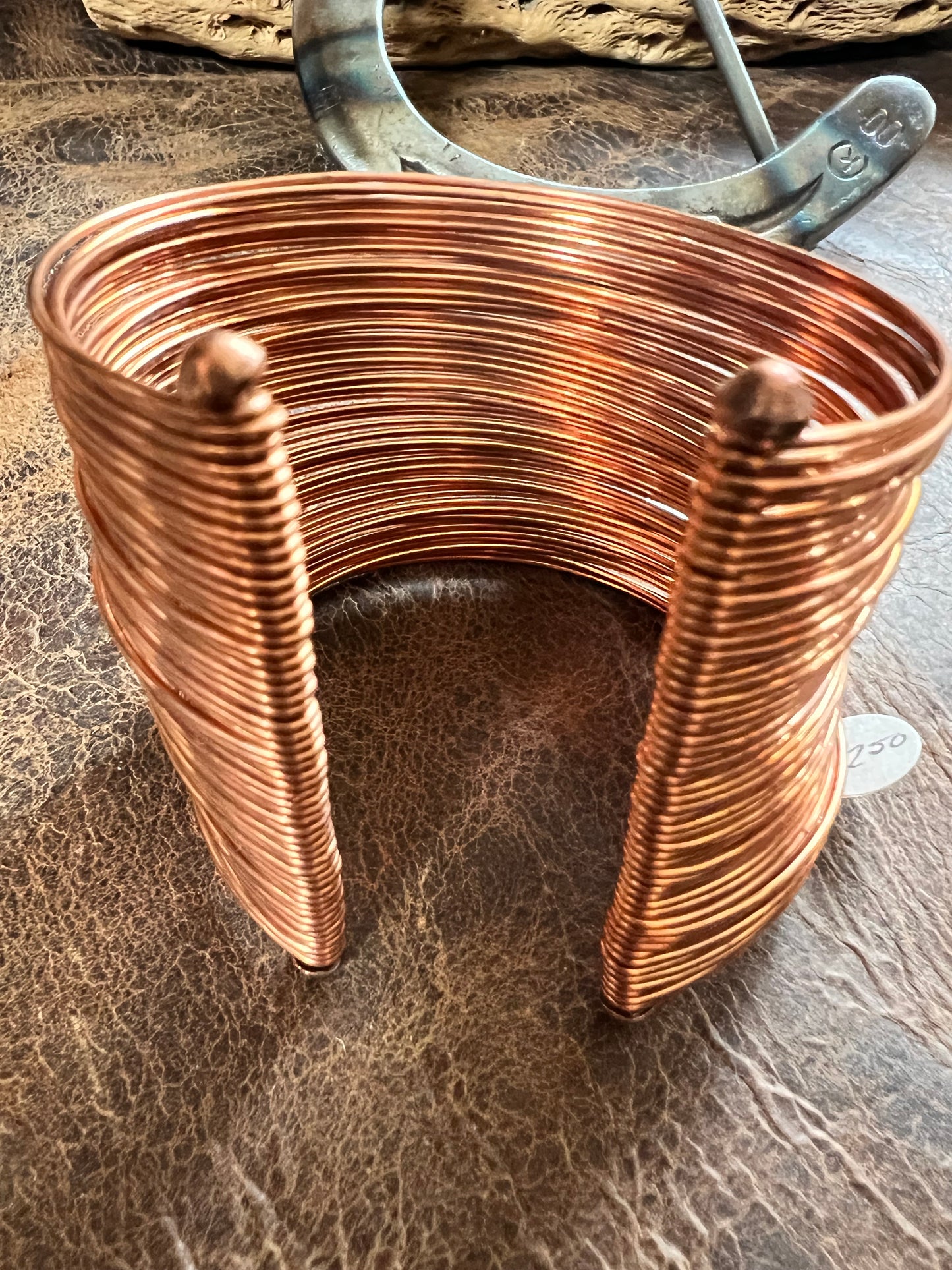 Long Copper Wire Cuff Bracelet 2.5” wide Sz 6 6/8”