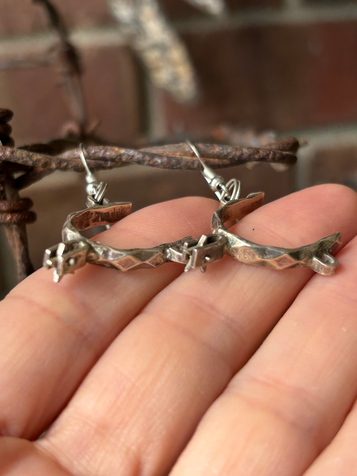 Vintage Native Handmade Sterling Silver Spur Dangle Earrings