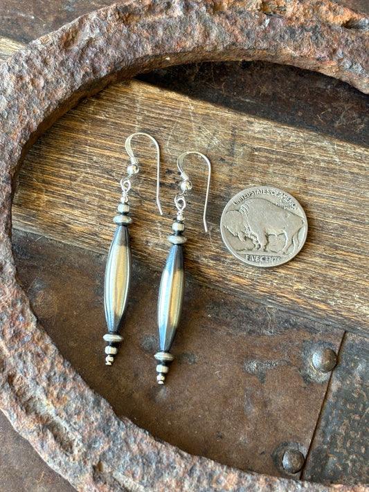 Sterling Silver Melon Bead Dangle Earrings 2.25” long
