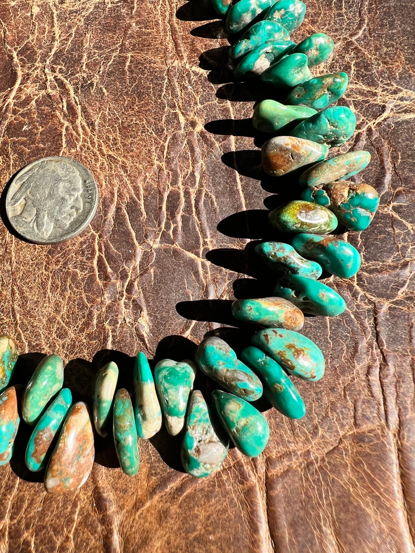 Fox Turquoise Tab Bead Necklace 17”