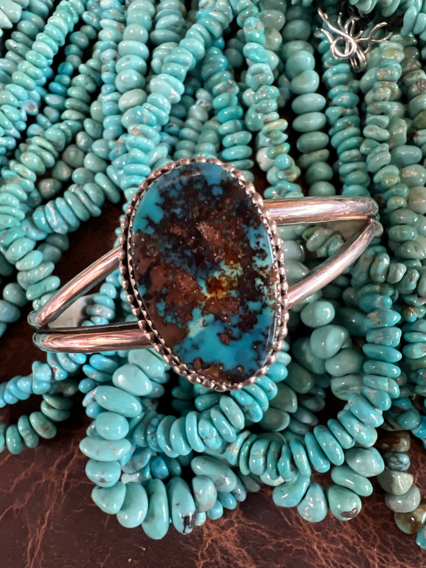 Handmade Sterling Bisbee Turquoise Cuff Bracelet Sz 6.5”