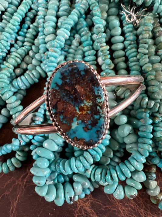 Handmade Sterling Bisbee Turquoise Cuff Bracelet Sz 6.5”
