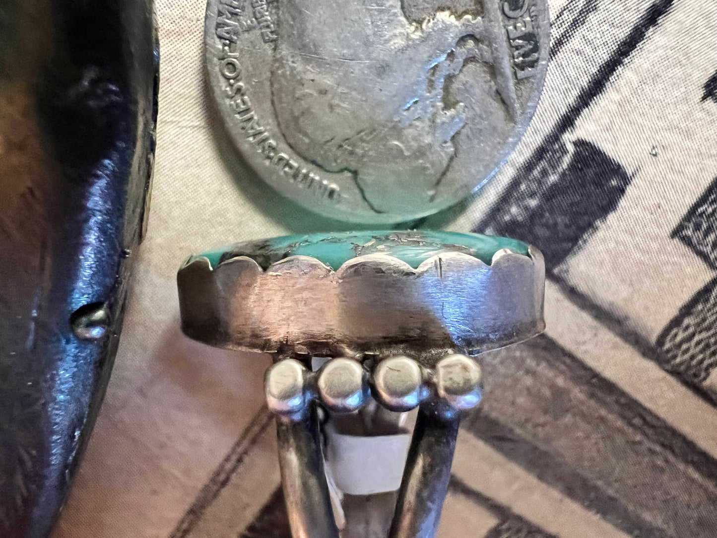 Navajo Handmade Campitos Turquoise & Sterling Ring Sz. 6