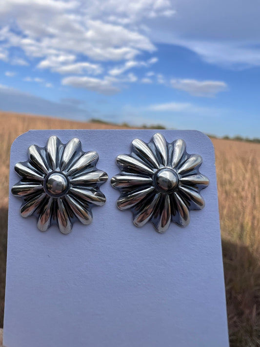 Southwest Sterling Silver Concho Post Earrings 6/8”