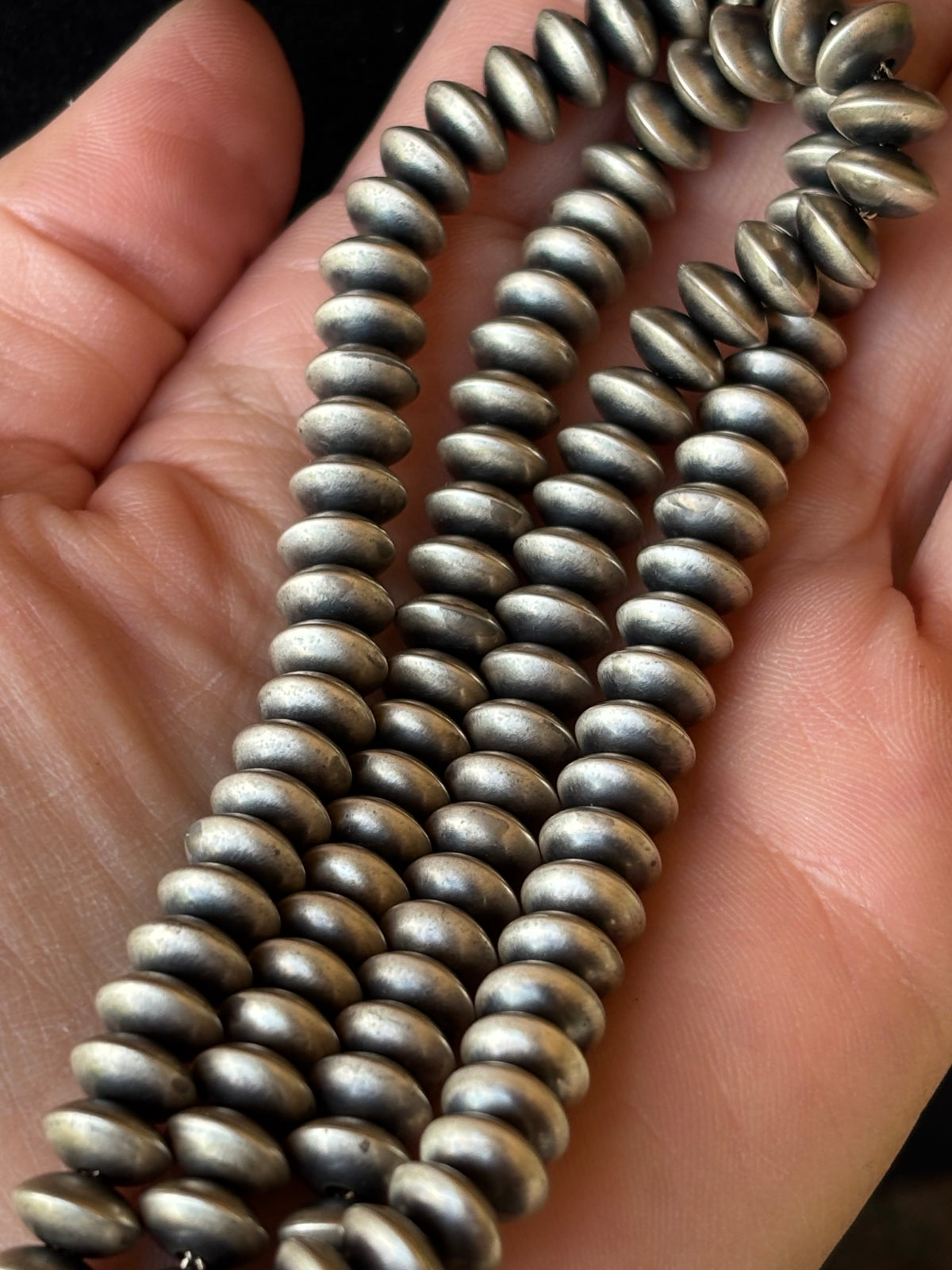 Navajo Pearls Handmade by Bryannen Halwood. Sterling Silver 8mm Saucer Bead Necklace 24”