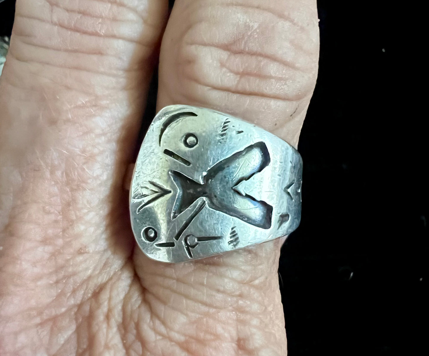 Vintage Navajo Handmade Sterling Teepee Stamped Ring Sz 10