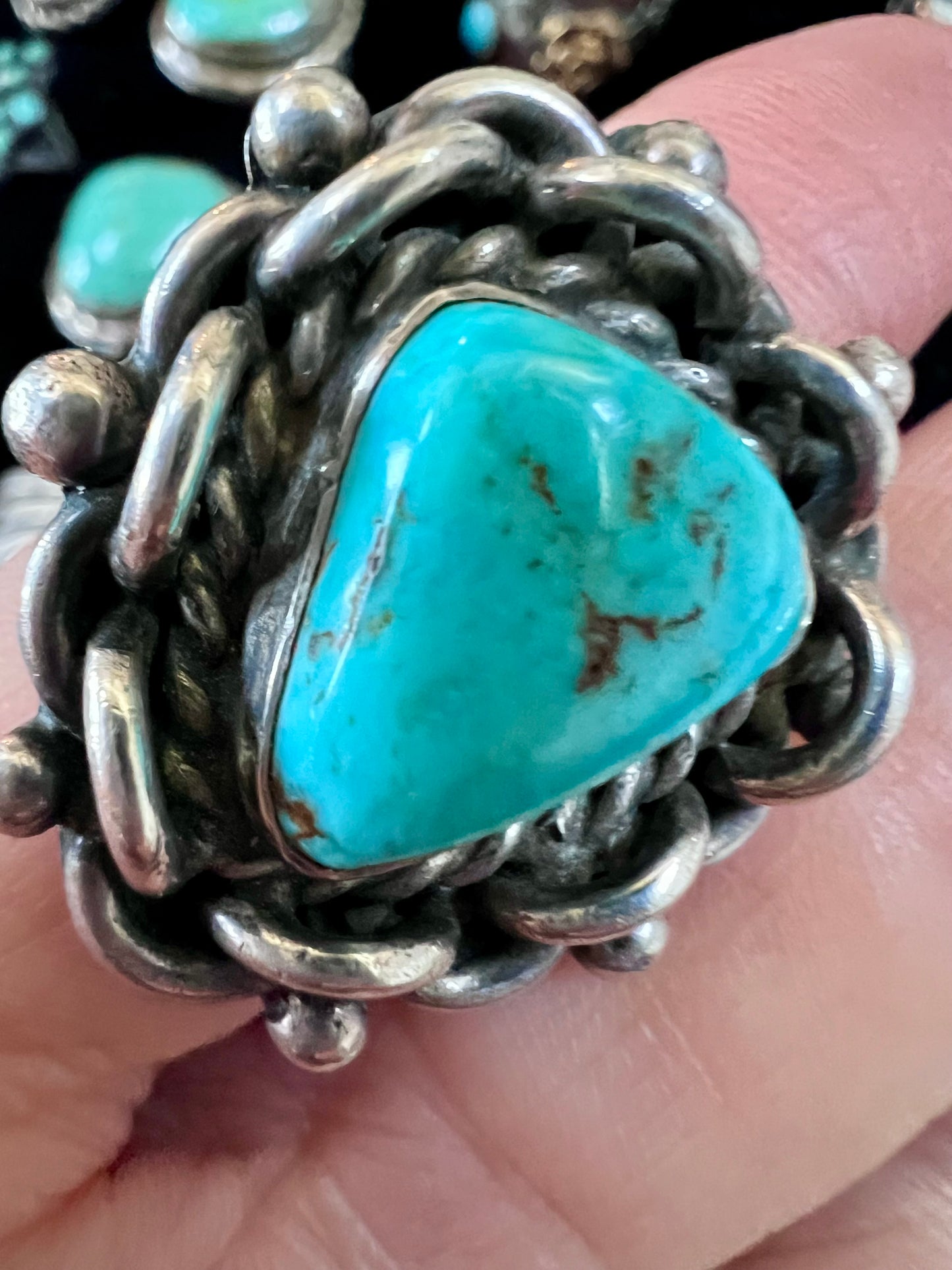 Vintage Handmade Heavy Sterling & Turquoise Ring Sz 8
