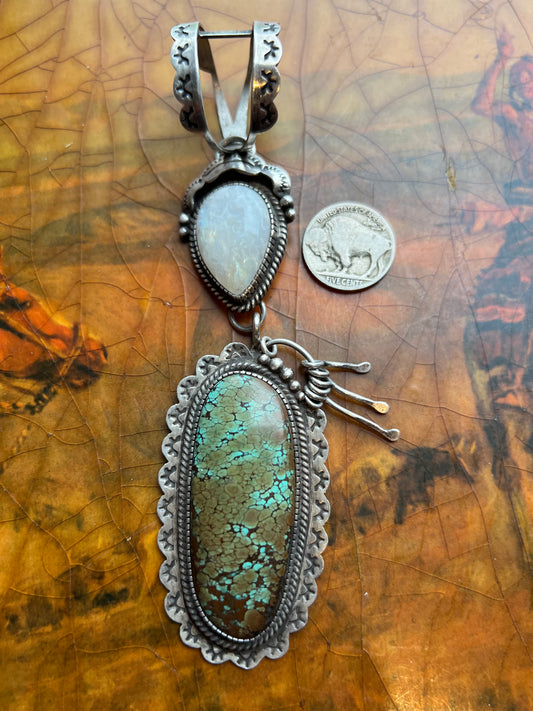 Southwest Handmade Moonstone & Sky-horse Turquoise Pendant