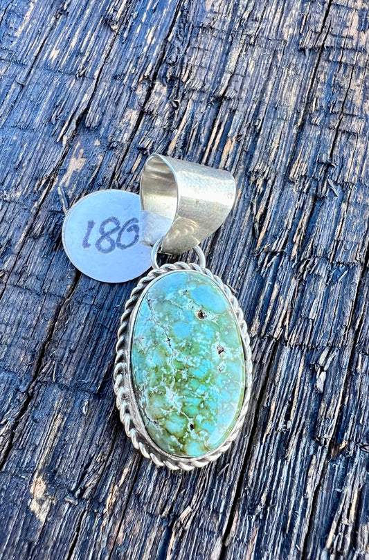 Native American Handmade Sterling & Natural Carico Lake Turquoise Pendant 1.5”
