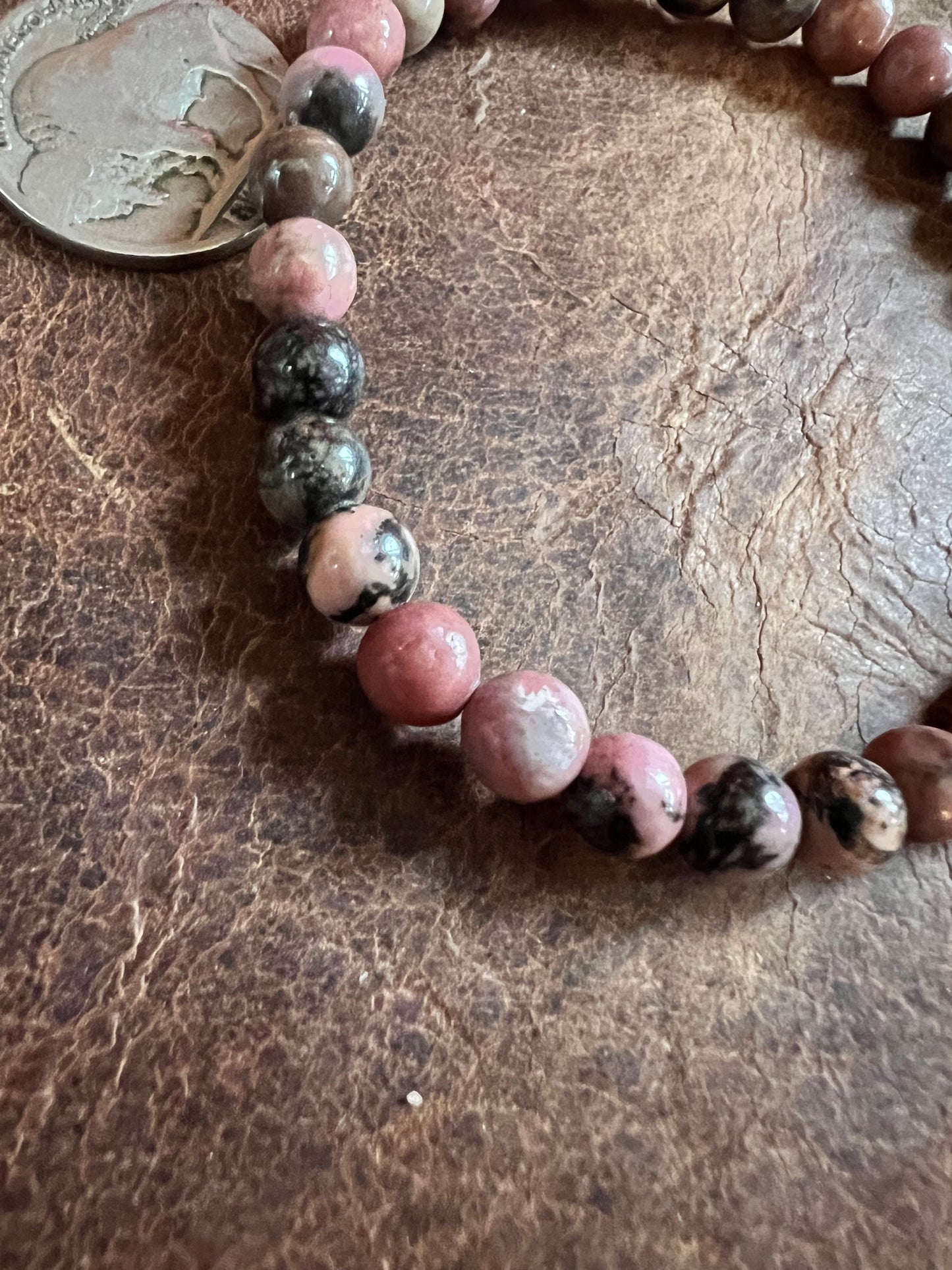 Rhodochrosite Bead 7mm Stretch Bracelet Sz 7”