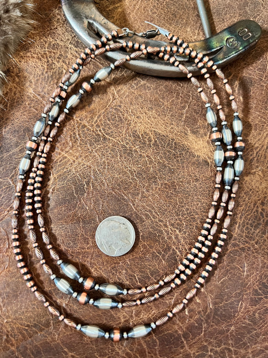 Copper & Sterling Silver 4-6mm Bead Necklace 48”