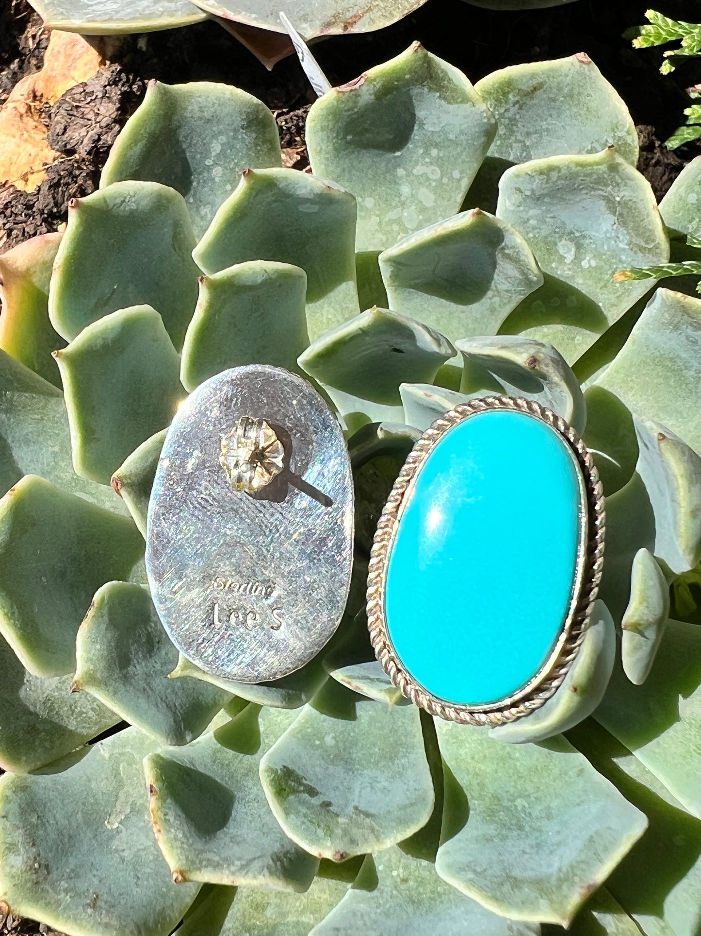 Handmade by Lee Sandoval ( Navajo)- Prince Egyptian Turquoise & Sterling Silver Post Earrings