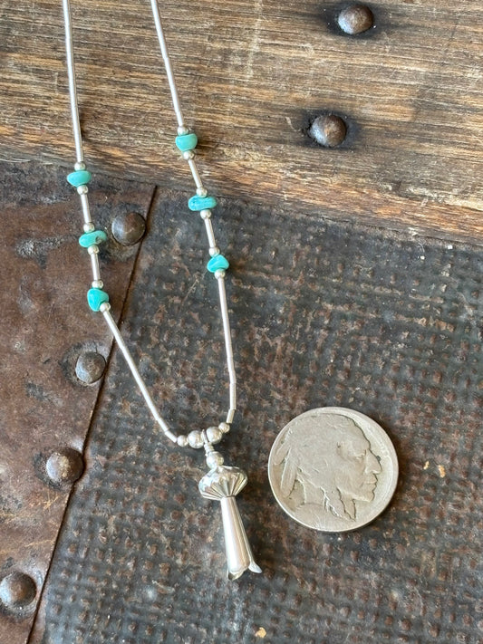 Sterling & Campitos Turquoise Blossom Necklace 16”