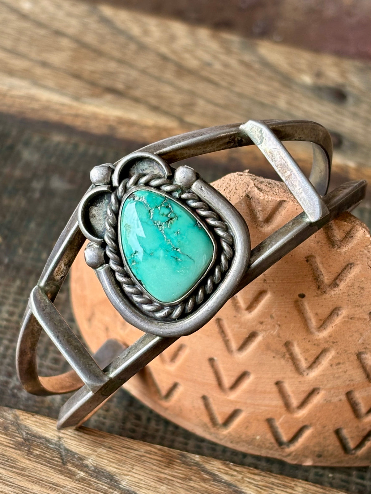 Vintage Native Handmade Sterling & Royston Turquoise Cuff, Size 6 3/4”