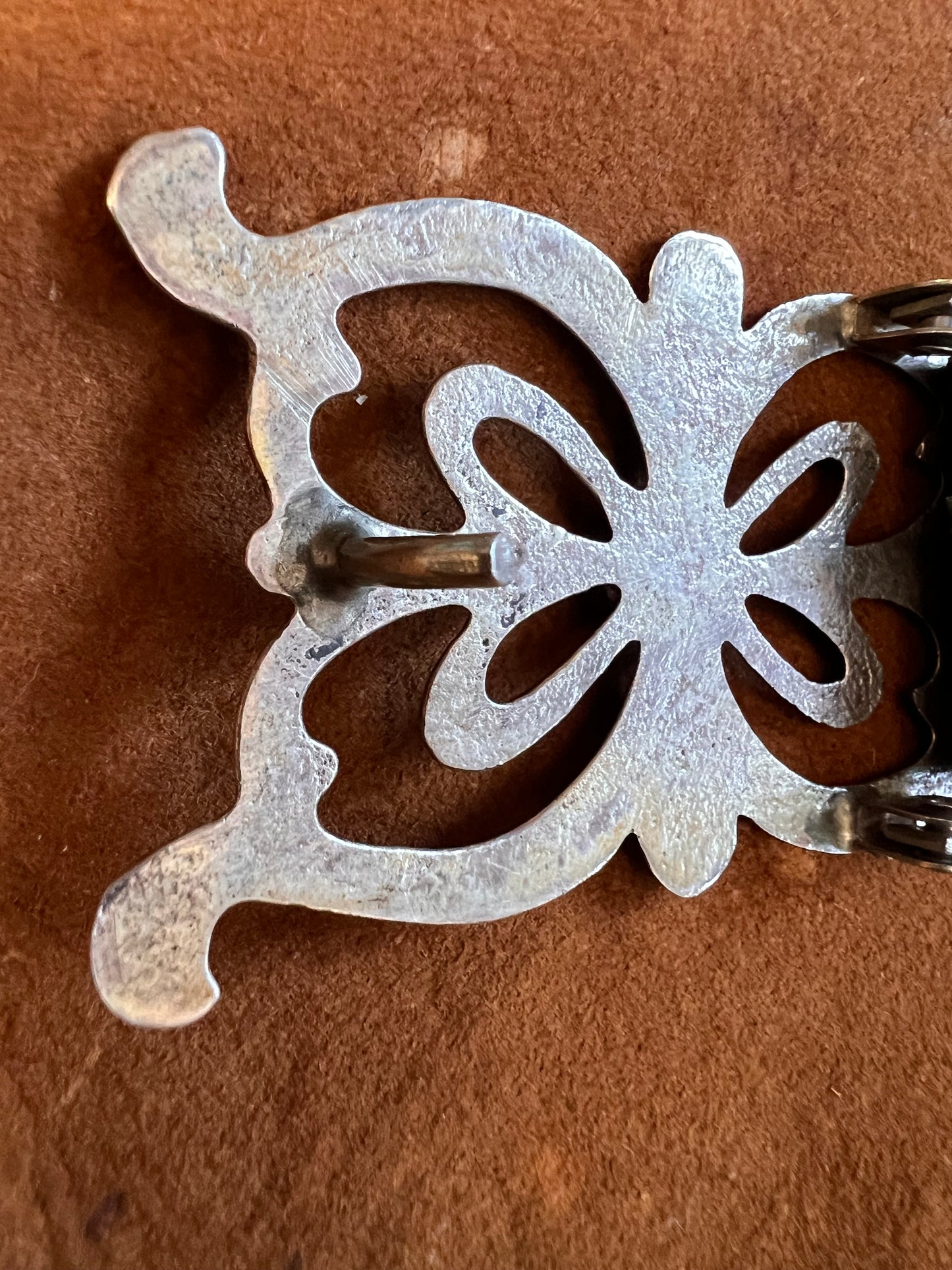 Vintage Navajo Handmade  Sterling Silver Sandcast Buckle Belt with Kingman Turquoise 35”