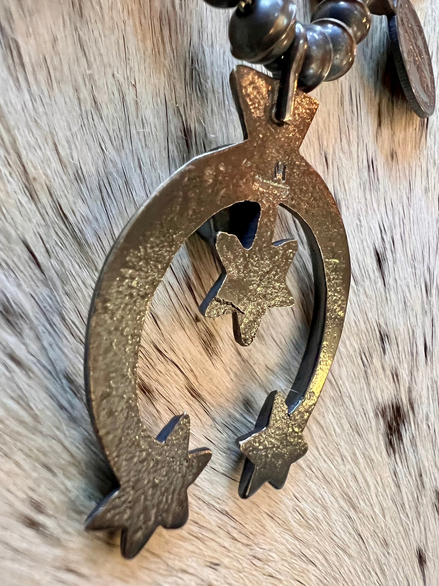 Navajo Handmade by Mekechto Jim. Mercury Dime Squash Necklace Cast Naja with Kingman Turquoise and Earrings Set