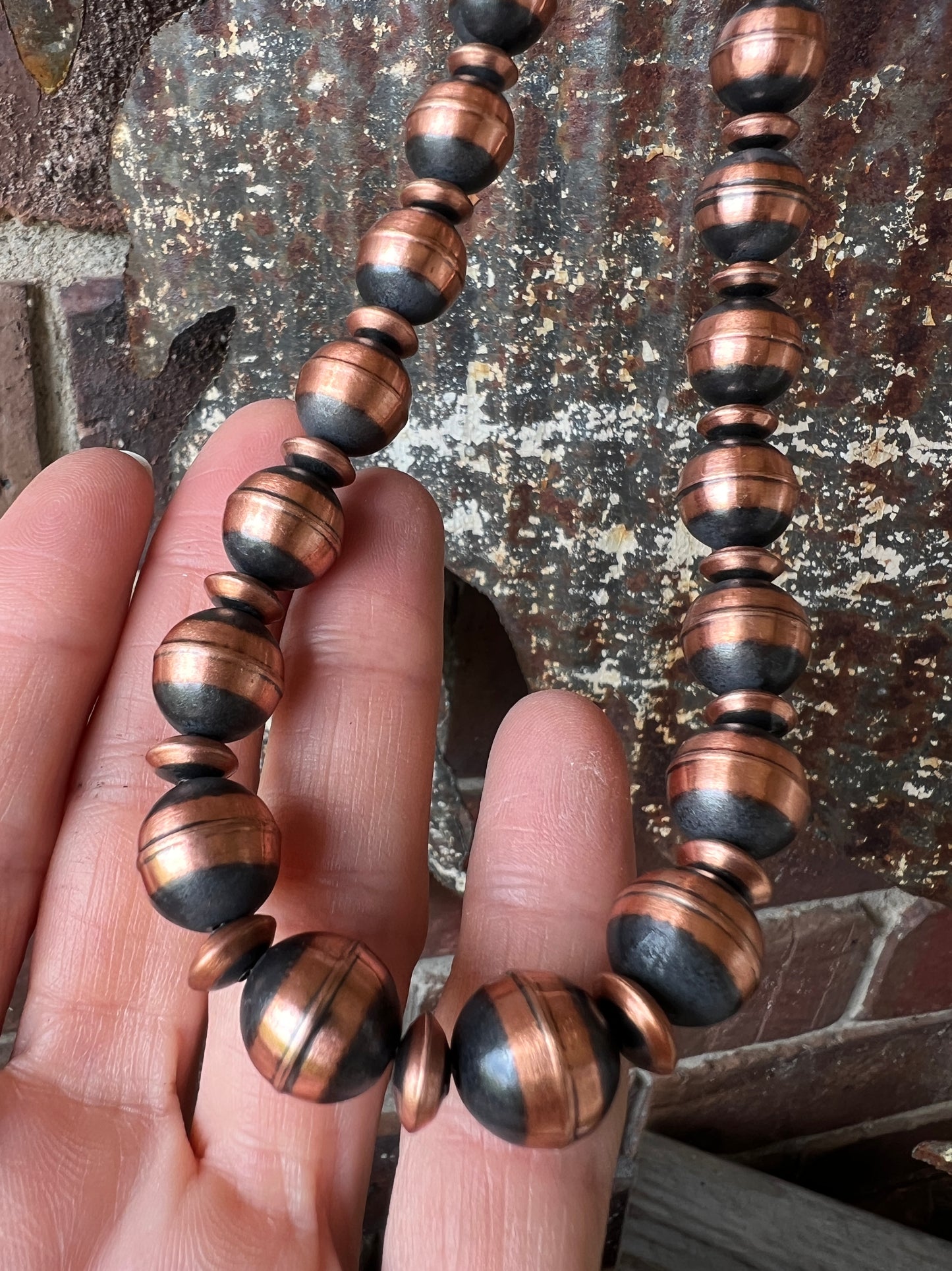Genuine Copper Bead(12mm & 8mm) Necklace w/Sterling Silver 19”-21”