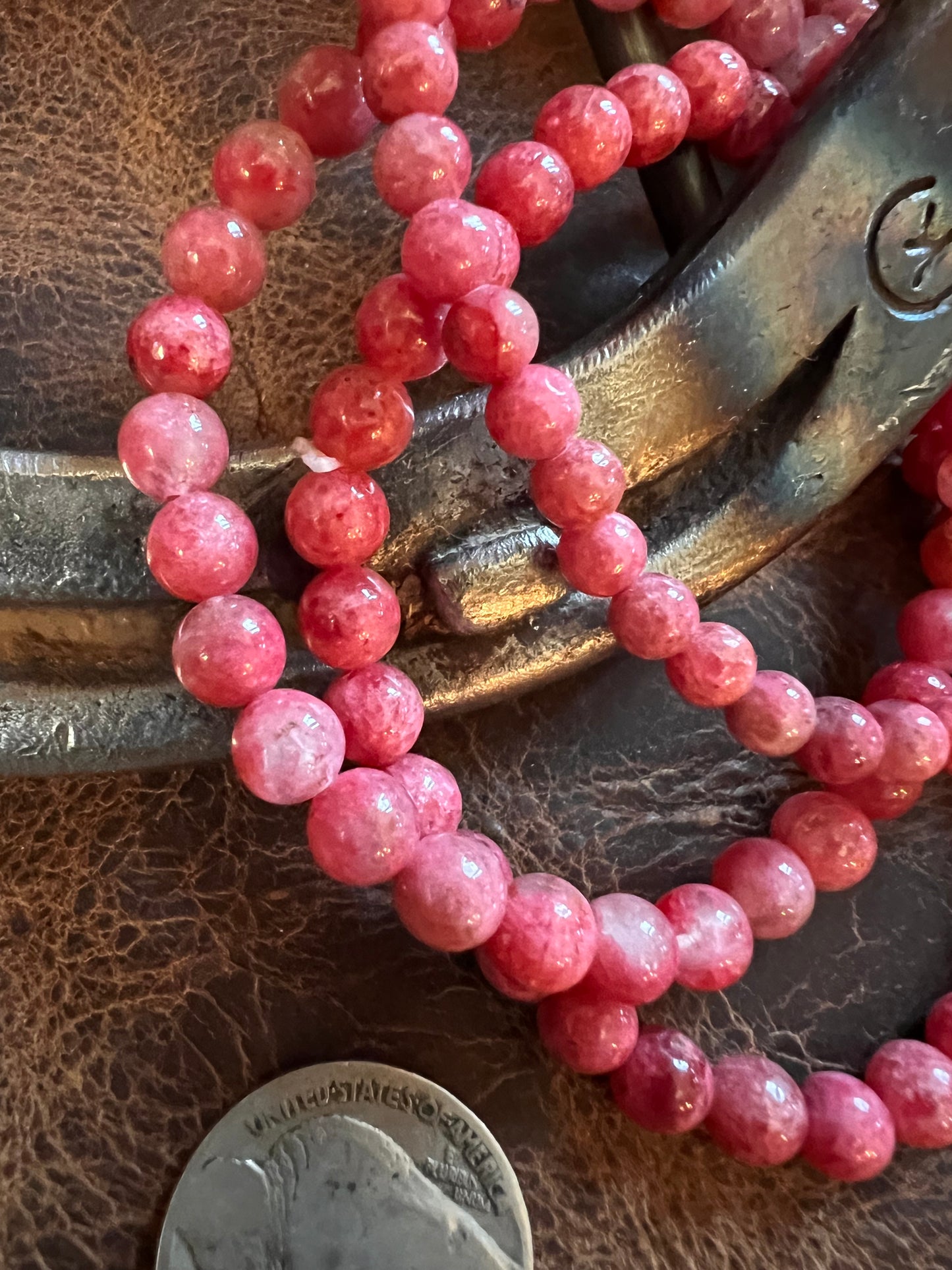 Strawberry Rose Quartz Stretch Bracelets(set of 3) Sz 6.5”
