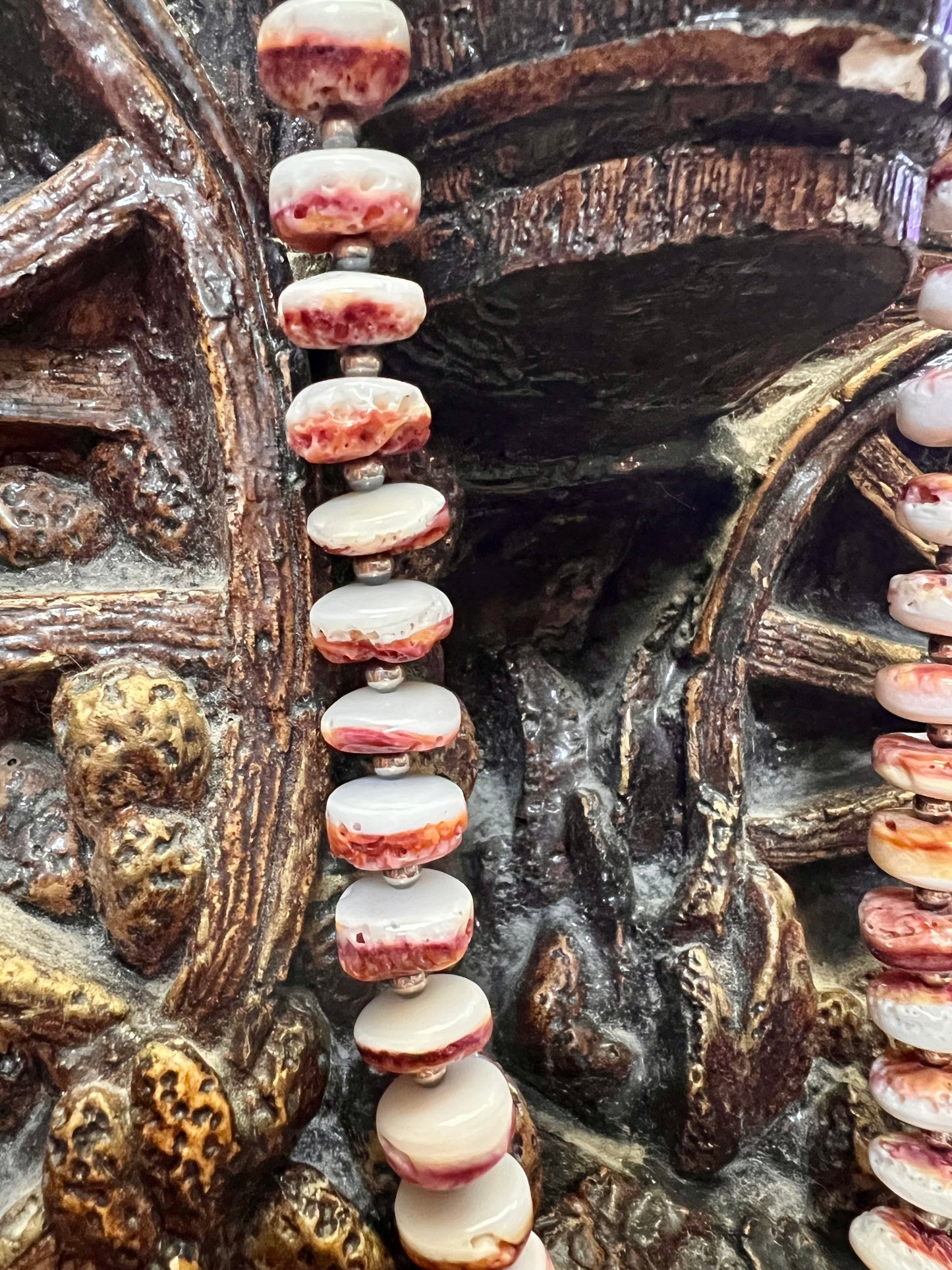 Chunky Spiny Oyster Disc Bead & Sterling Silver Necklace 20”