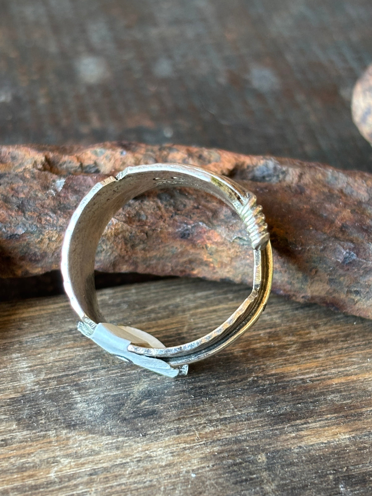 Native Handmade by Chris Charley Sterling Silver Feather Ring Size Adjustable