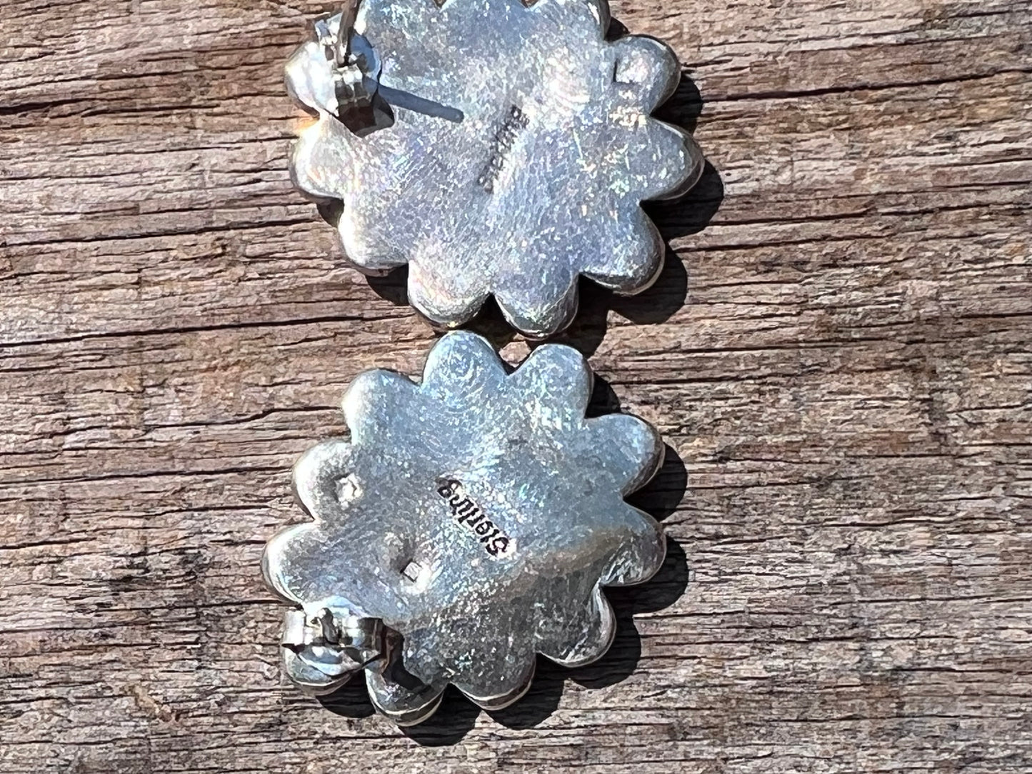 Handmade Sterling & Spiney Oyster Cluster Post Earrings 1”