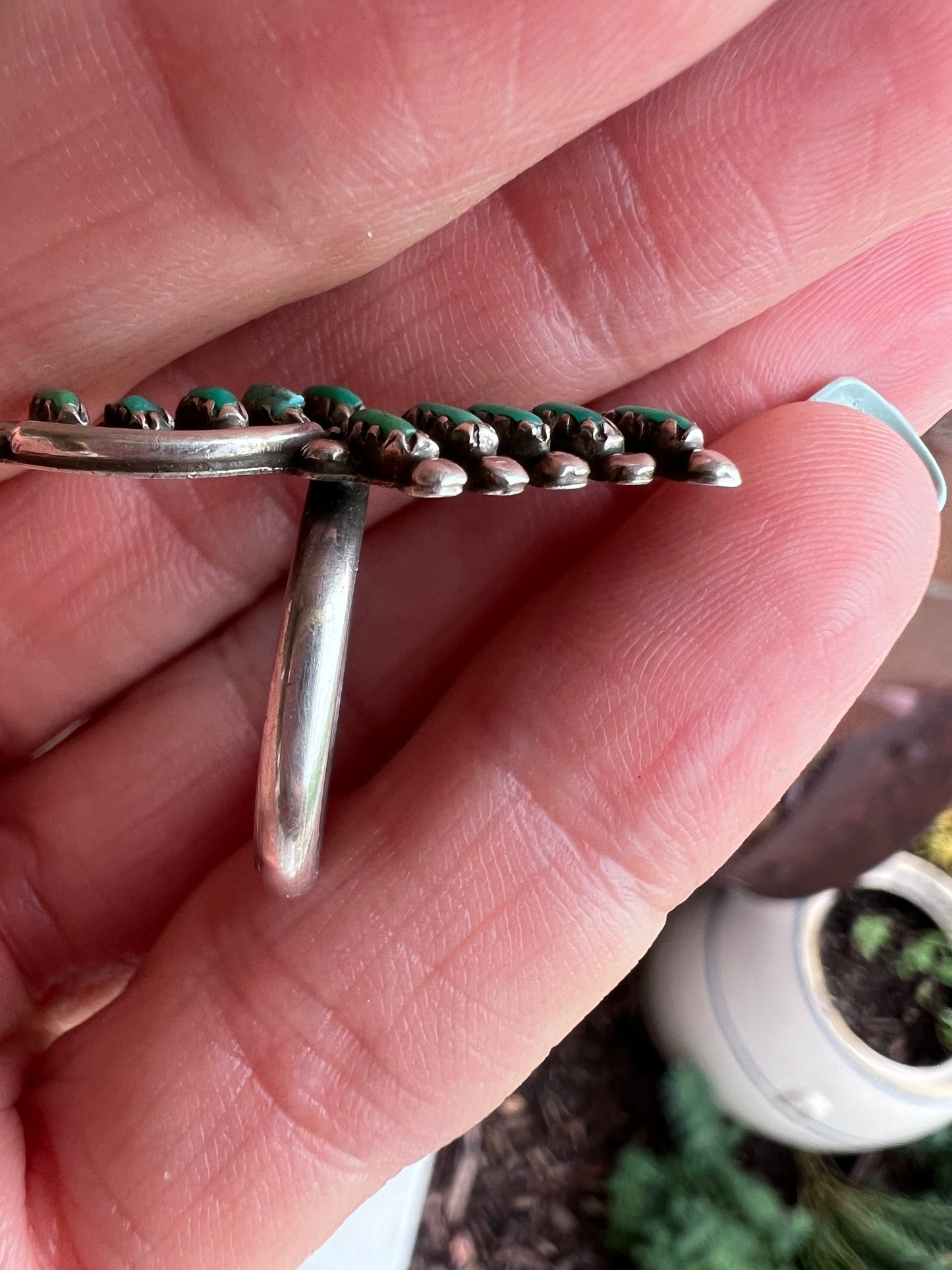 Vintage Handmade Needle Point Green Turquoise Ring Sz 6.5