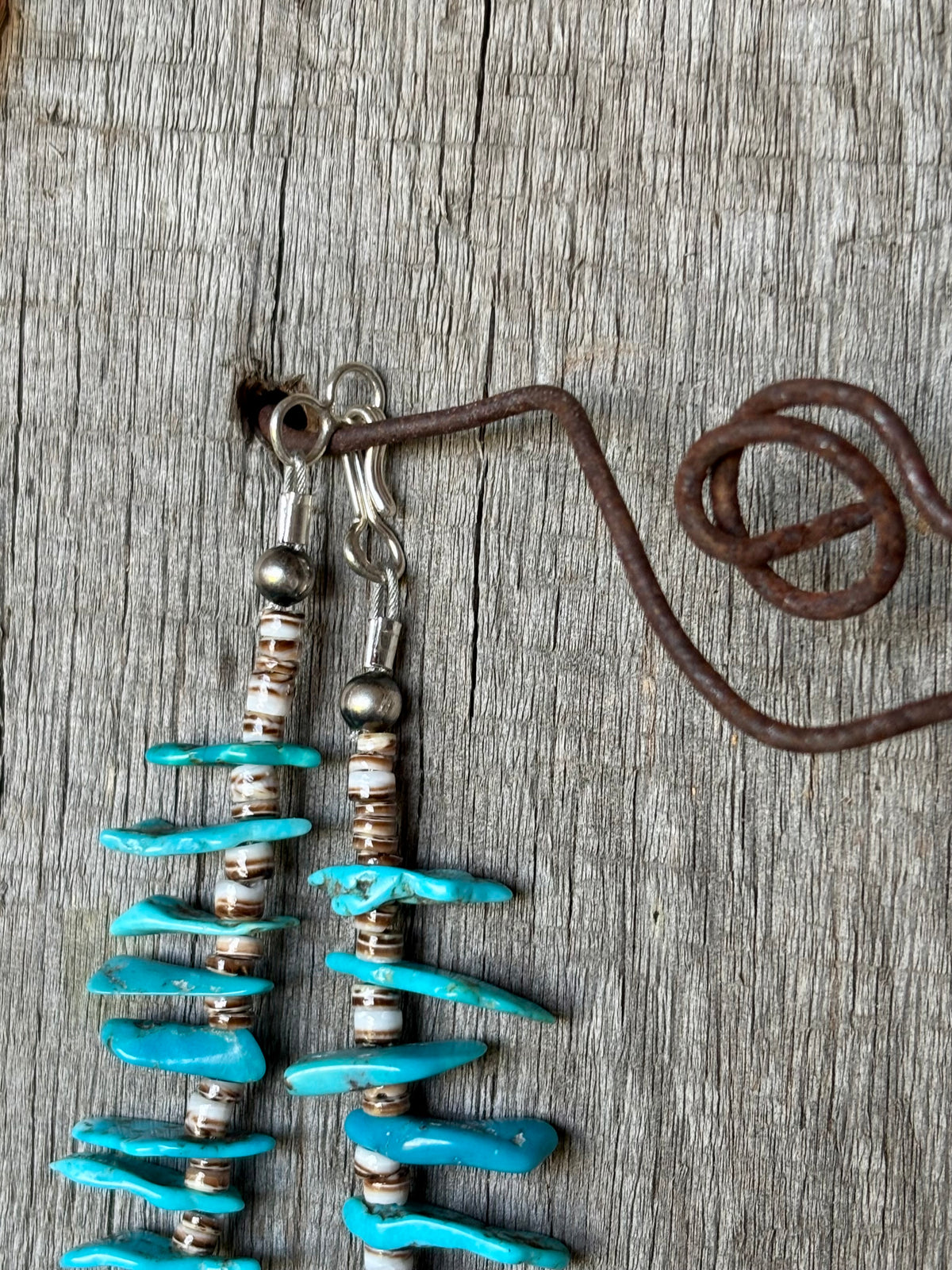 Turquoise & Olive Shell Heishi Necklace 15”