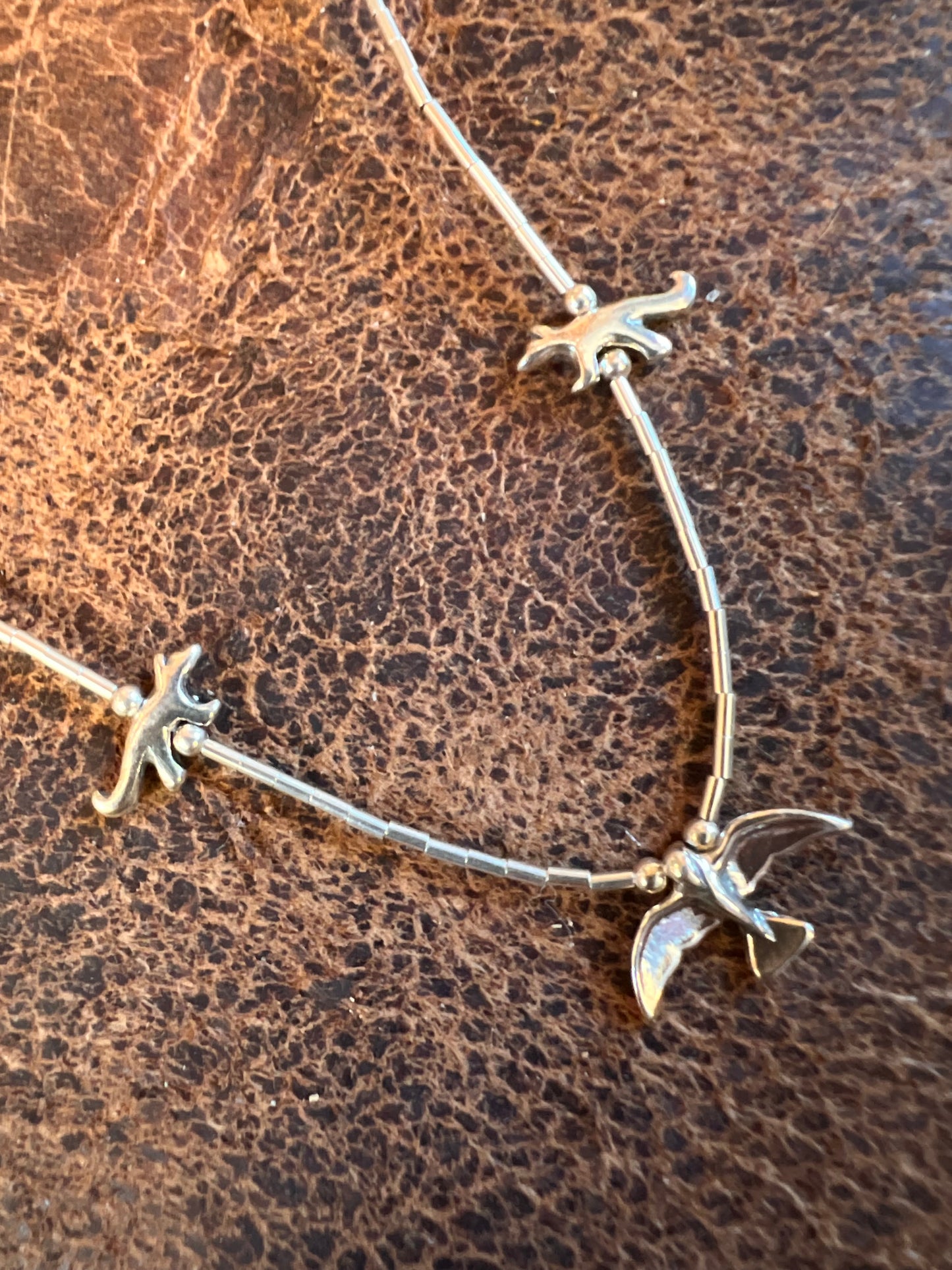 Southwest Sterling Silver Heishi & Fetish Animal Necklace 18”