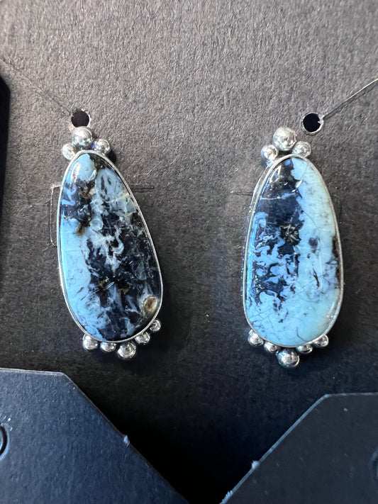 Native Navajo Handmade Sterling & New Lander Variscite Post Earrings 1”