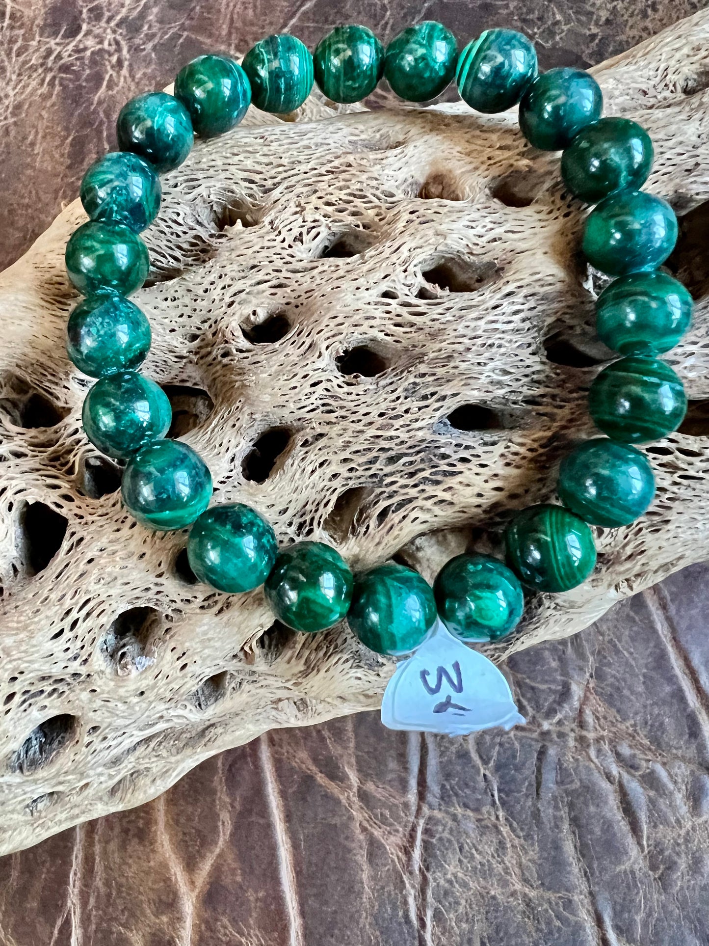 Malachite 9mm Round Bead Stretch Bracelet 7”