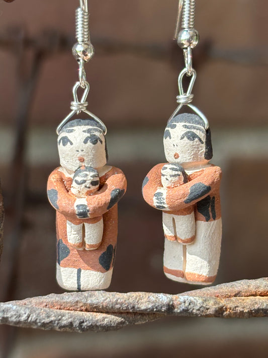Native Handmade by Angel Bailon- Storyteller Pottery Dangle Pottery Earrings 1.8” long