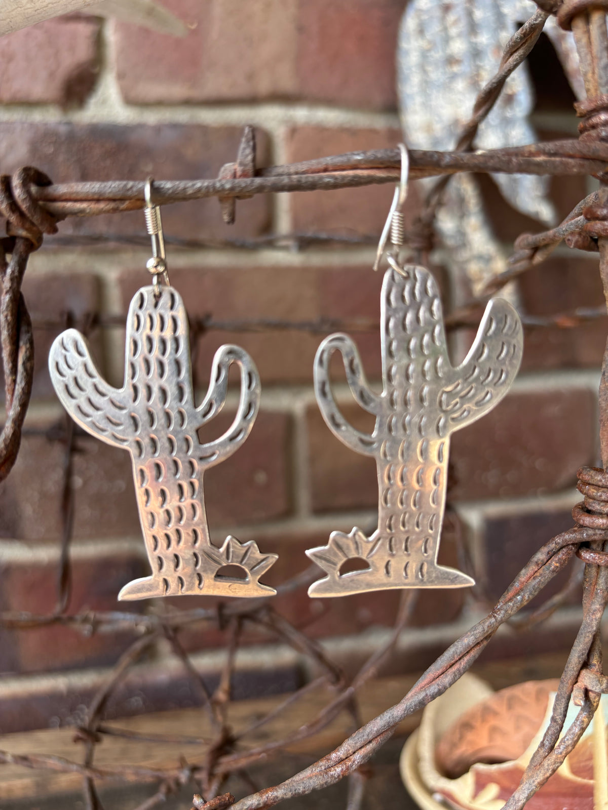 Vintage Taxco Mexico Sterling Silver Saguaro Cactus Dangle Earrings