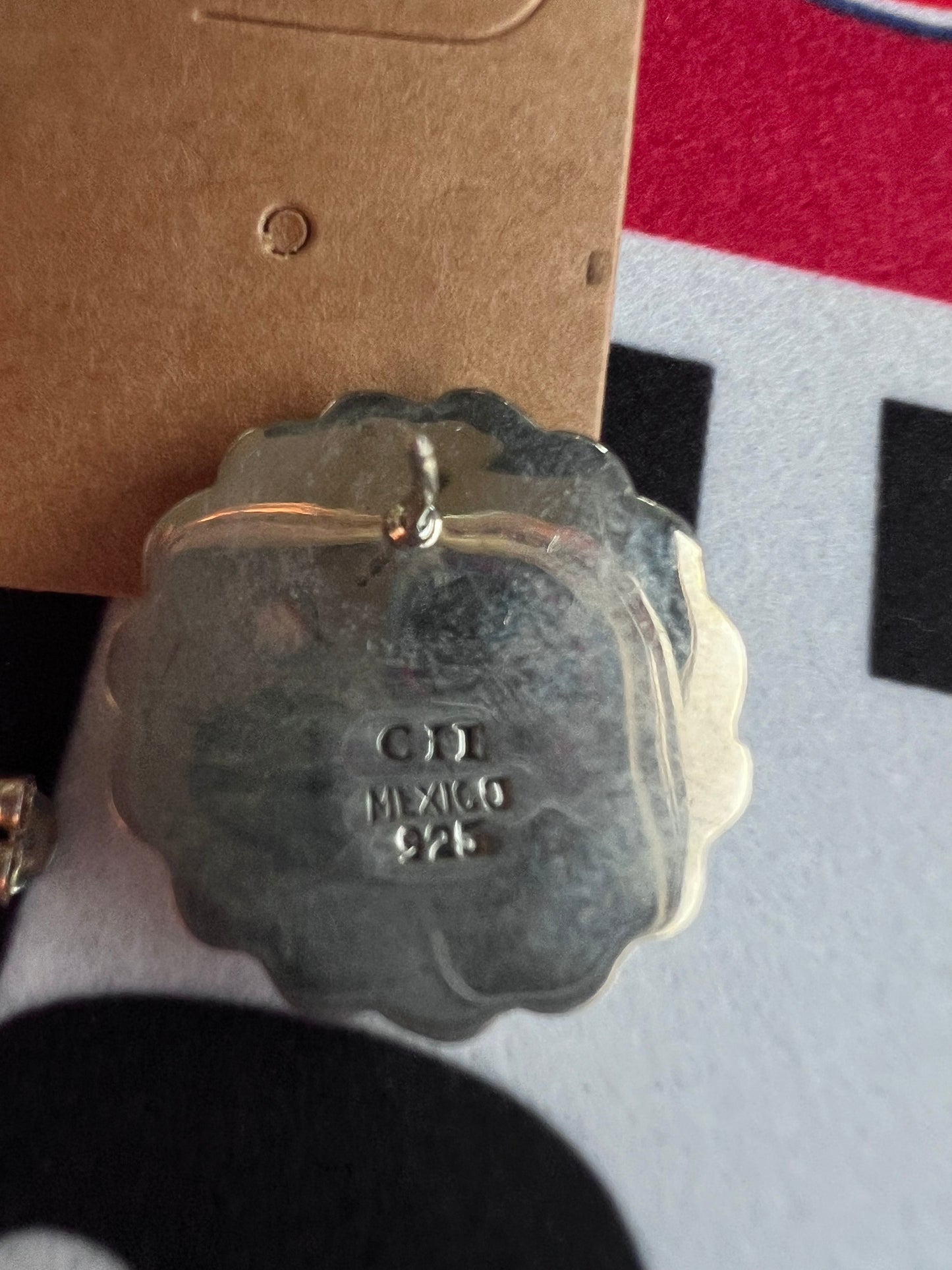 Vintage Mexico Sterling Silver & Hematite Concho Post Earrings 1”