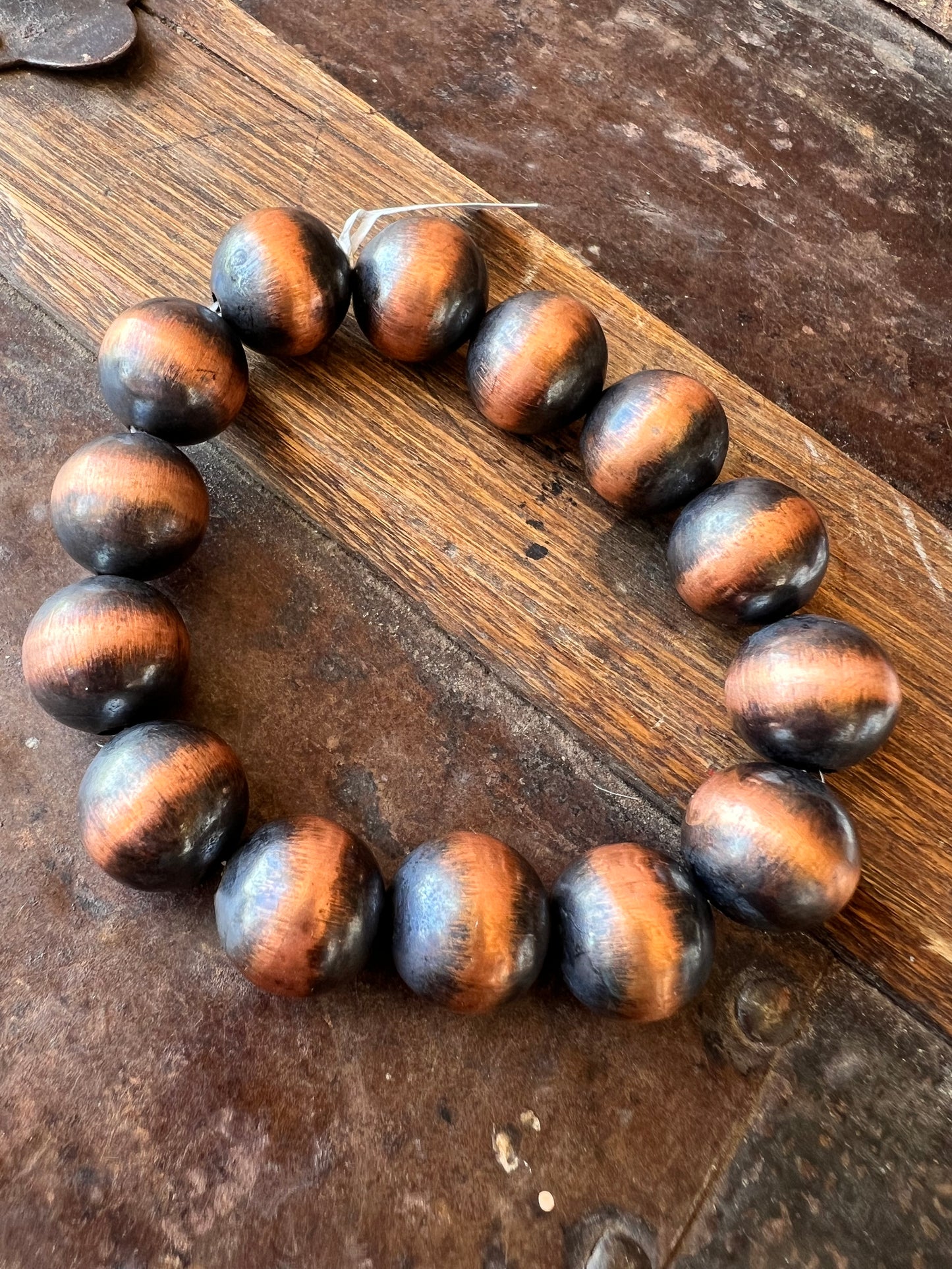 Copper 14mm Bead Stretch Bracelet Sz 6-7”