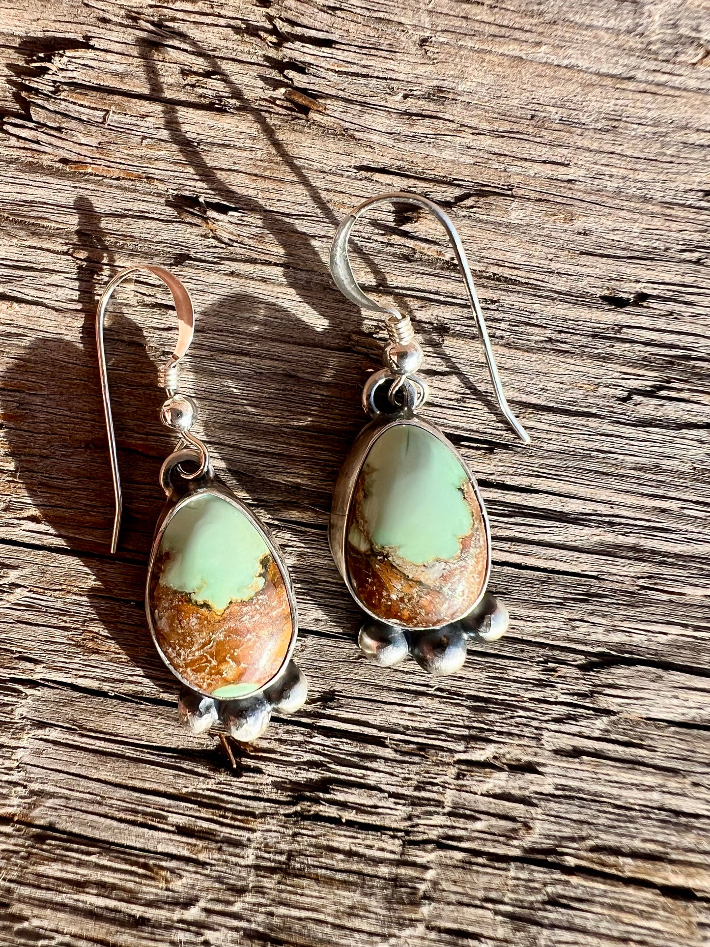 New Lander Variscite & Sterling Silver Dangle Earrings - Navajo Handmade by Miranda Willie